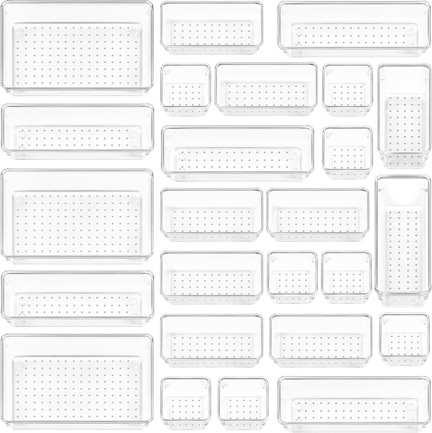 Vtopmart 25 Pack Drawer Organiser, 4-Size Makeup Organizer Trays for Vanity, Bathroom, Desk, Office, Bedroom