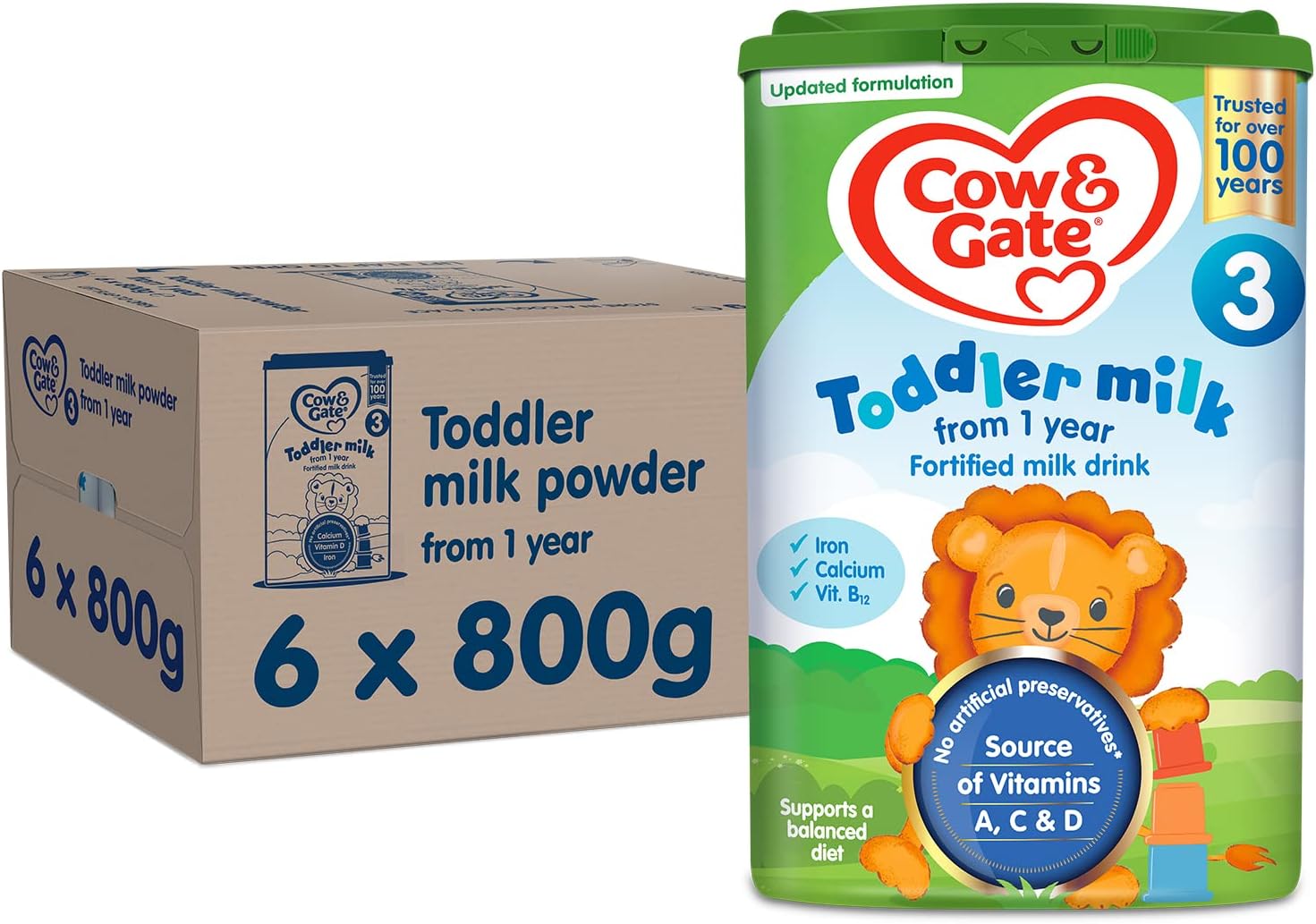 Cow & Gate 3 Toddler Baby Milk Powder Formula, 1-2 Years, 800 g (Pack of 6)