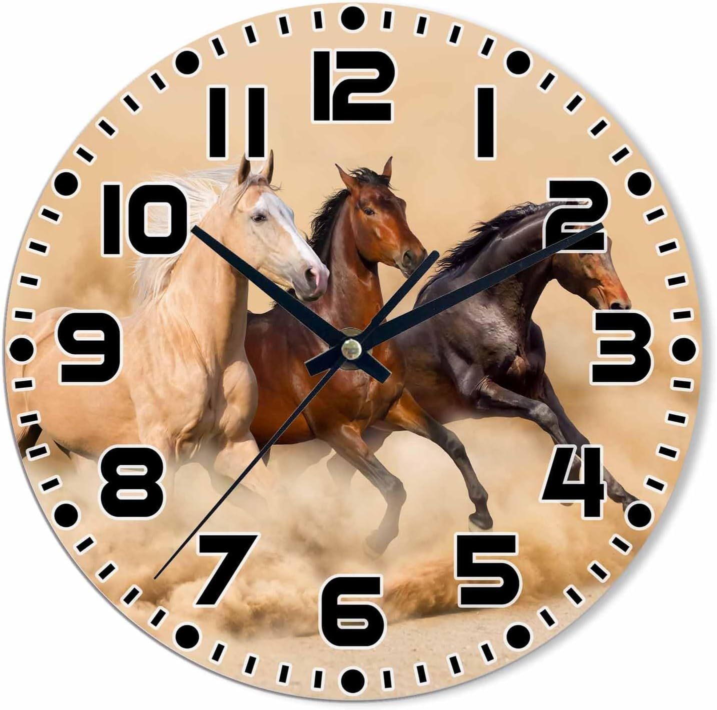 Horse Wall Clock 10 inch Round Silent Non Ticking Wood Wall Clocks Battery Operated Easy to Read Decorative Wall Clock for Bedroom Kitchen Living Room Bathroom
