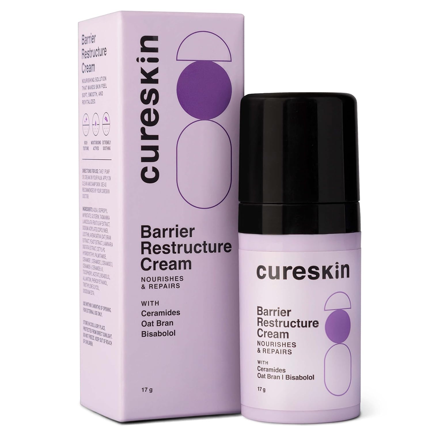 Cureskin Barrier Restructure Cream | Nourishes and Repairs | Ceramides, Oat Bran, Bisabolo, 0.60 Ounce (Pack of 1)