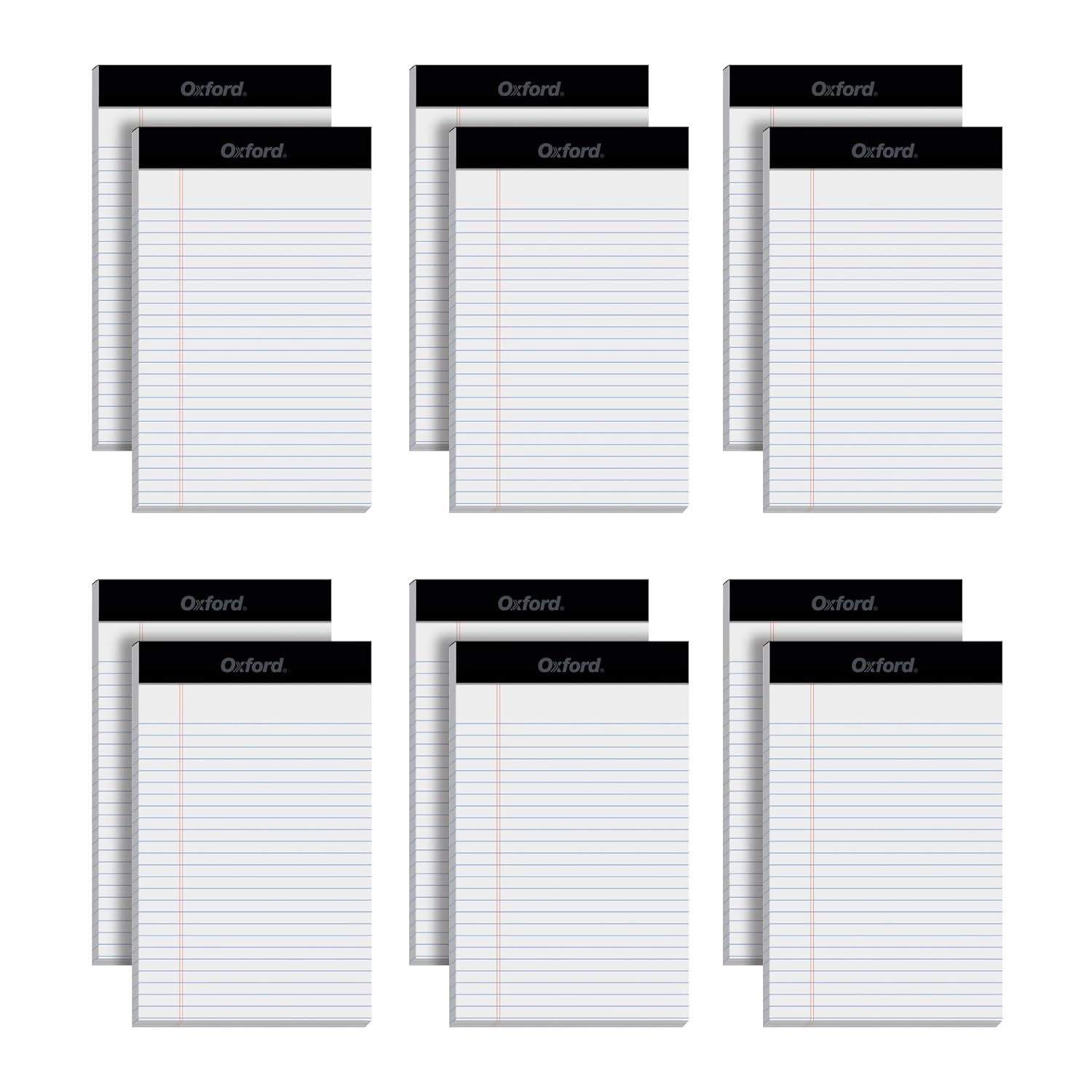 Oxford 5 x 8 Legal Pads, 12 Pack, Narrow Ruled, White Paper, 50 Sheets Per Writing Pad, Made in the USA (74019)