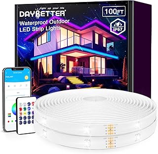 DAYBETTER 100 ft Outdoor LED Strip Lights Waterproof,IP67 Waterproof LED Light Strips with Remote,APP Music Sync RGB Exterior LED Rope Lights,Color Changing LED Lights for Bedroom,Roof,Balcony,Pool