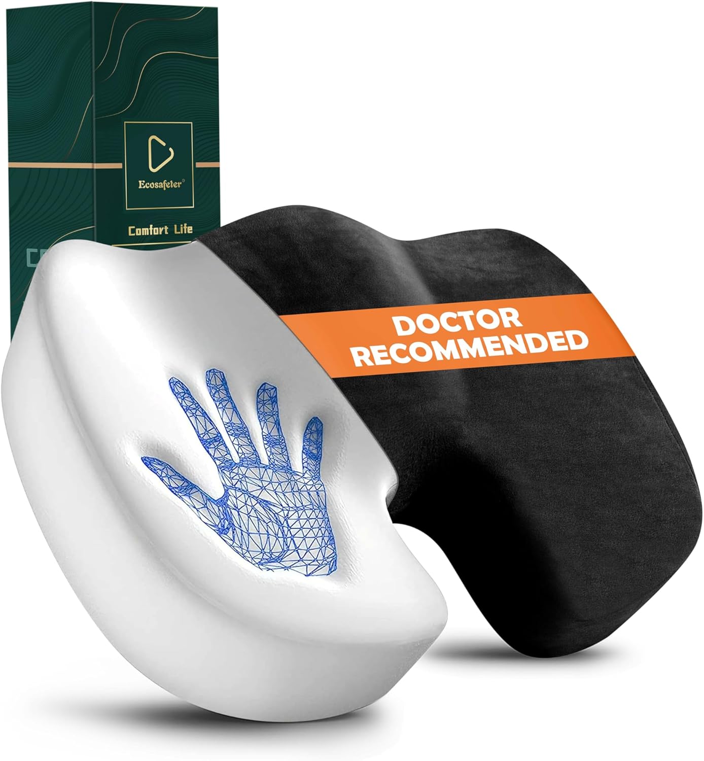 Seat Cushion for Office Chair Memory Foam Coccyx Pain Relief Cushion Pillow for Back Support Non-Slip Seat Pad for Office Desk (Black)