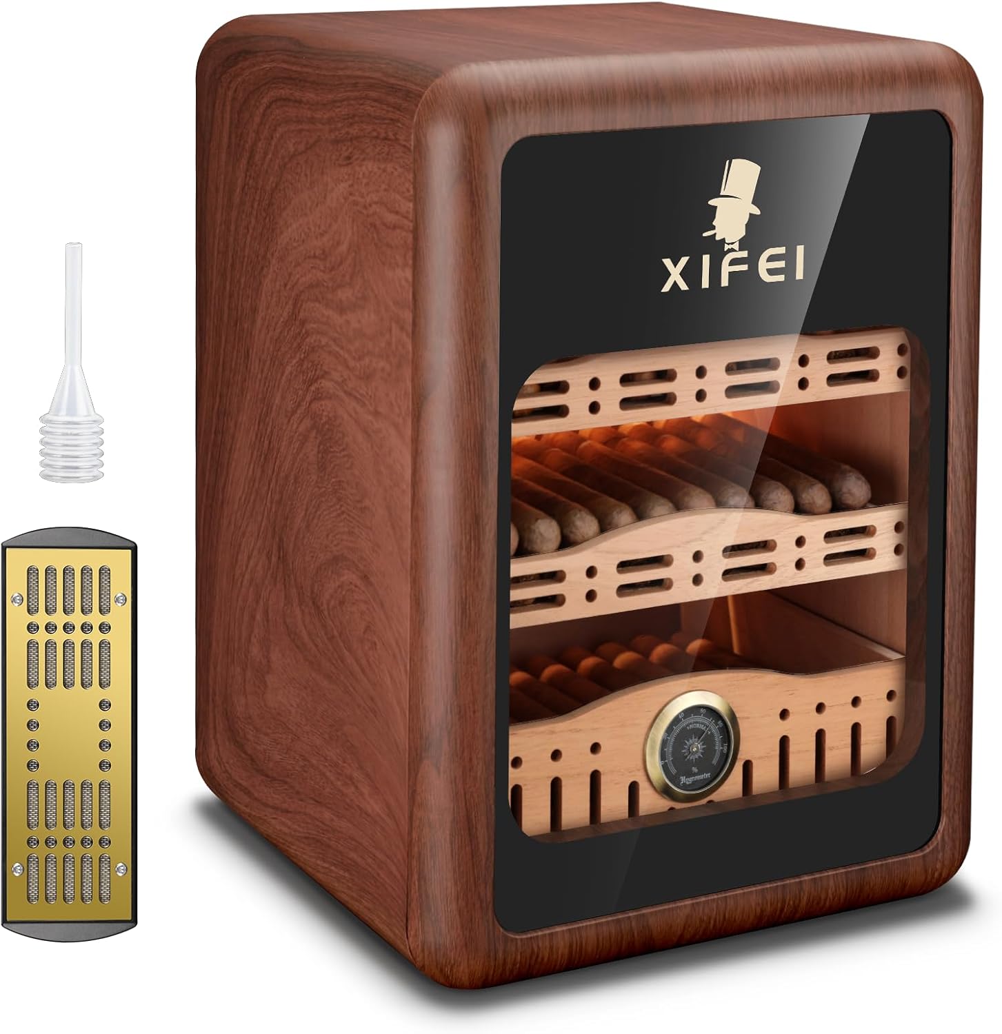 XIFEI Cigar Humidor, Cigar Humidor Cabinet for 150 Cigars, LED Lighting Desktop Humidor with Spanish Cedar Wood Shelves, Hygrometer & Humidifier, Men's Gift for Christmas Father's Day