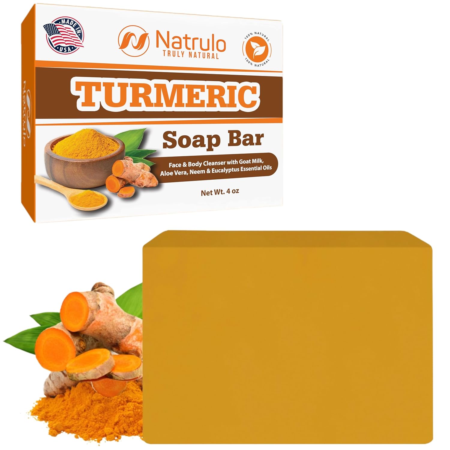 Turmeric Soap Bar for Face & Body – Natural Turmeric Skin Brightening Soap for Dark Spots, Intimate Areas, Underarms – Turmeric Face Wash Reduces Acne, Scars & Cleanses Skin – Made in USA