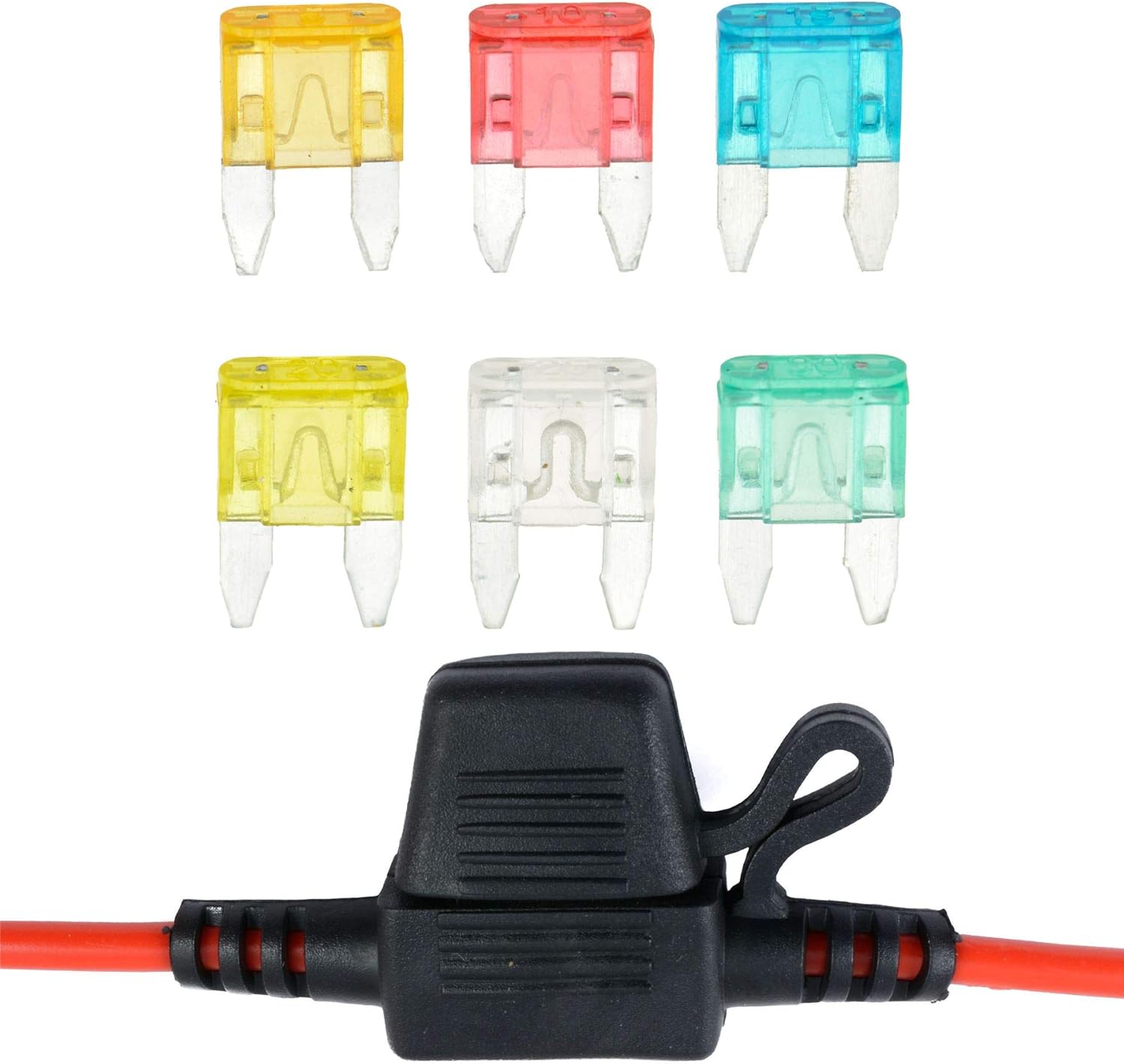 In-Line Mini Blade Fuse Holder with 6 Fuses 12V 30A Car Automotive