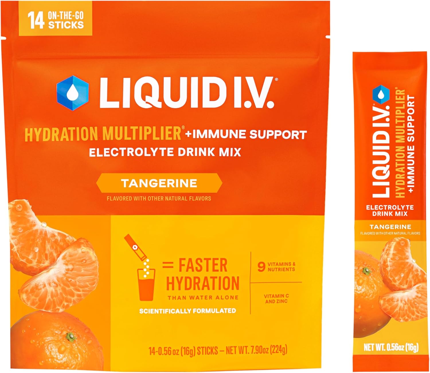 Liquid I.V.® Hydration Multiplier +Immune Support - Tangerine | Electrolyte Powder Drink Mix | 1 Pack (14 Servings)