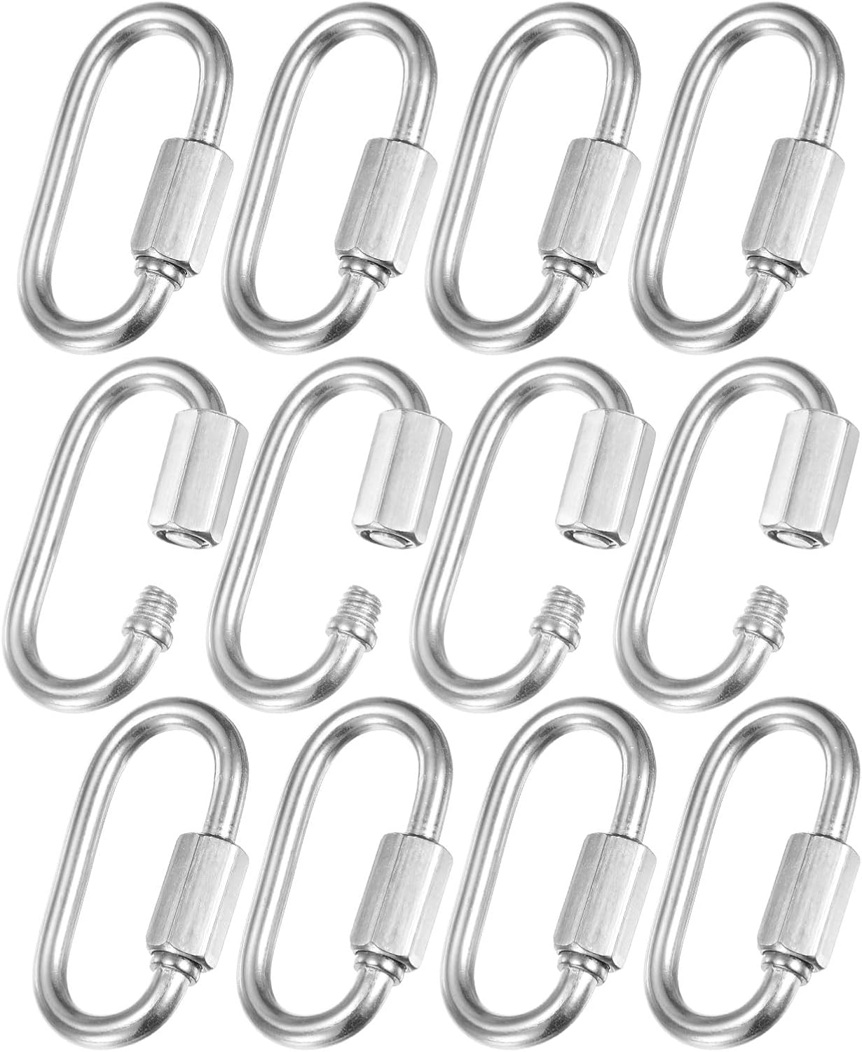M METERXITY Quick Chain Link Connector, M3.5 1/8 304 Stainless Steel D-Shape Locking Repair Chain Links for Swing/Camping/Hiking/Backpack, Twist Key Ring Screw Chain Link [Silver]