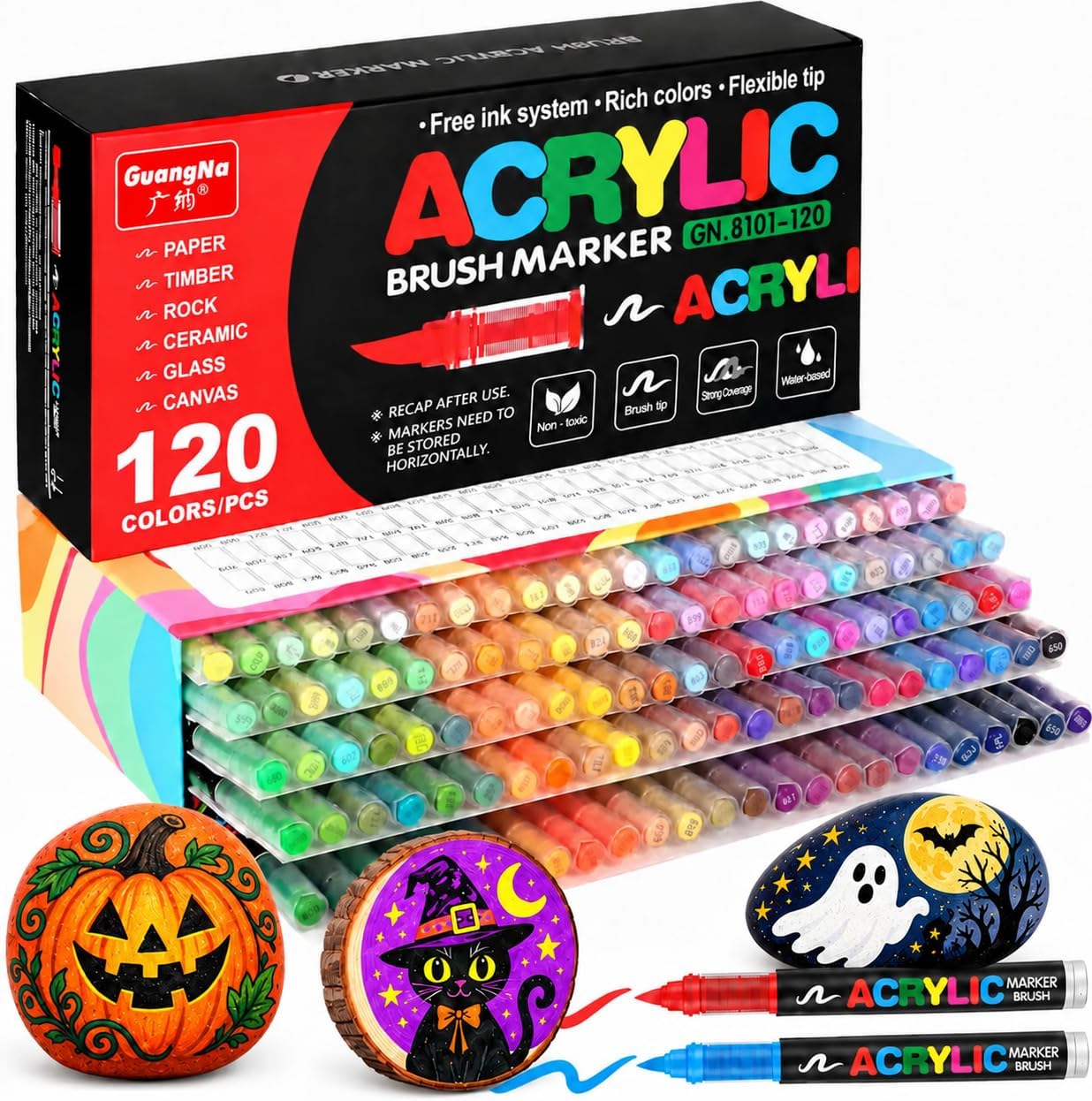 Amamao 120 Colors Soft Brush Tip Acrylic Paint Markers for Wood Rock Canvas