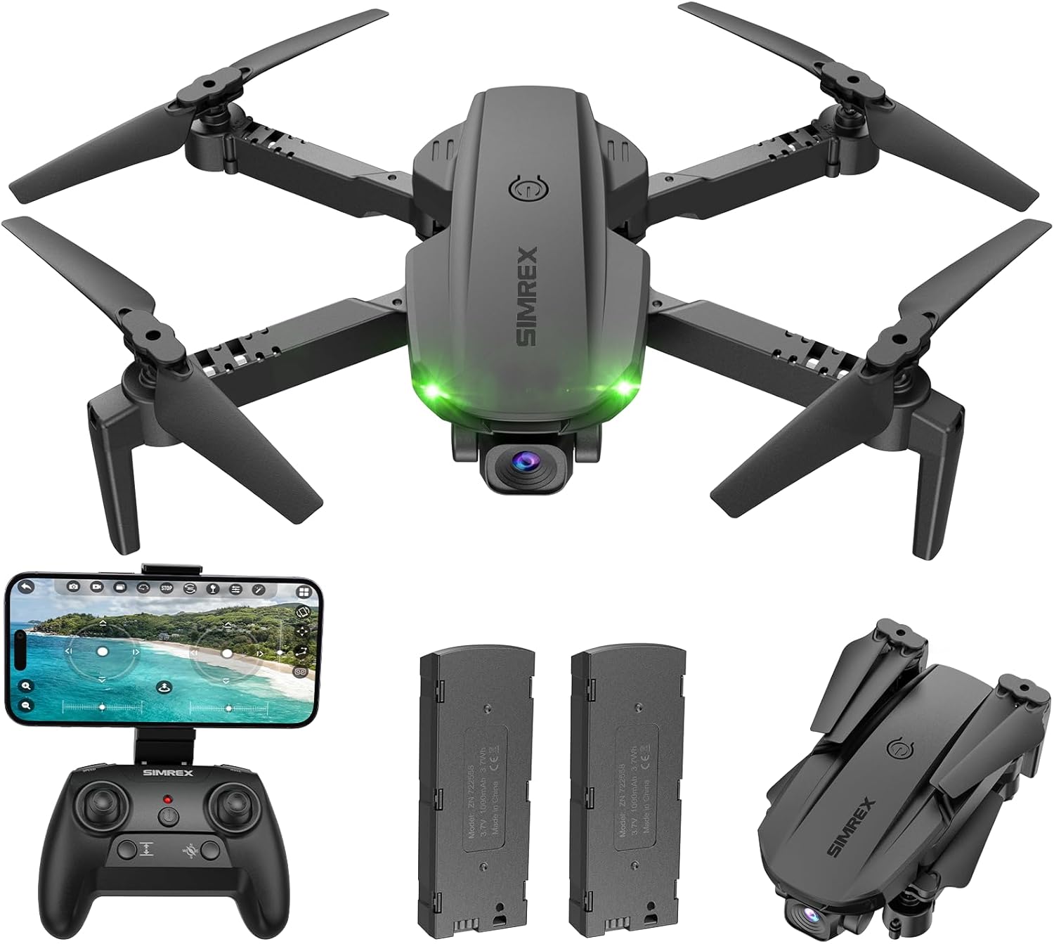 Drone With 1080P FPV Camera for Kids Adults - Quadcopter Drone with Hover Stable, Foldable Mini Drones With One Key Start, Waypoint Fly, Headless Mode, Auto-Follow, 3D Flip, 3 Speeds, 2 Batteries, Easy for Beginners