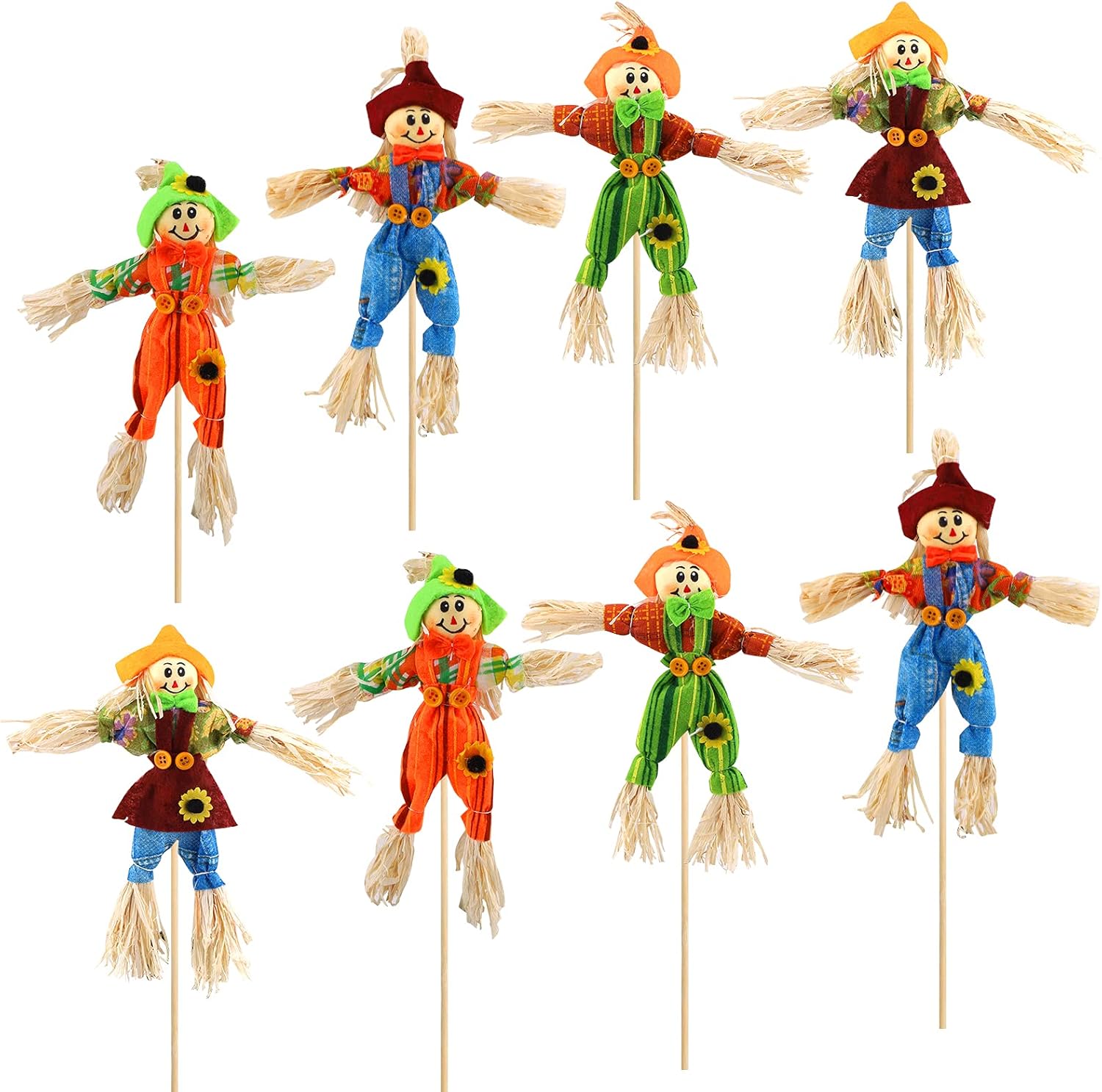 Gukasxi 8 Pieces Thanksgiving Autumn Scarecrow Decoration Small Scarecrow Decorations Fall Harvest Standing Scarecrow Decor for Autumn, Halloween, Thanksgiving, Garden, Home, Yard, Porch Decoration