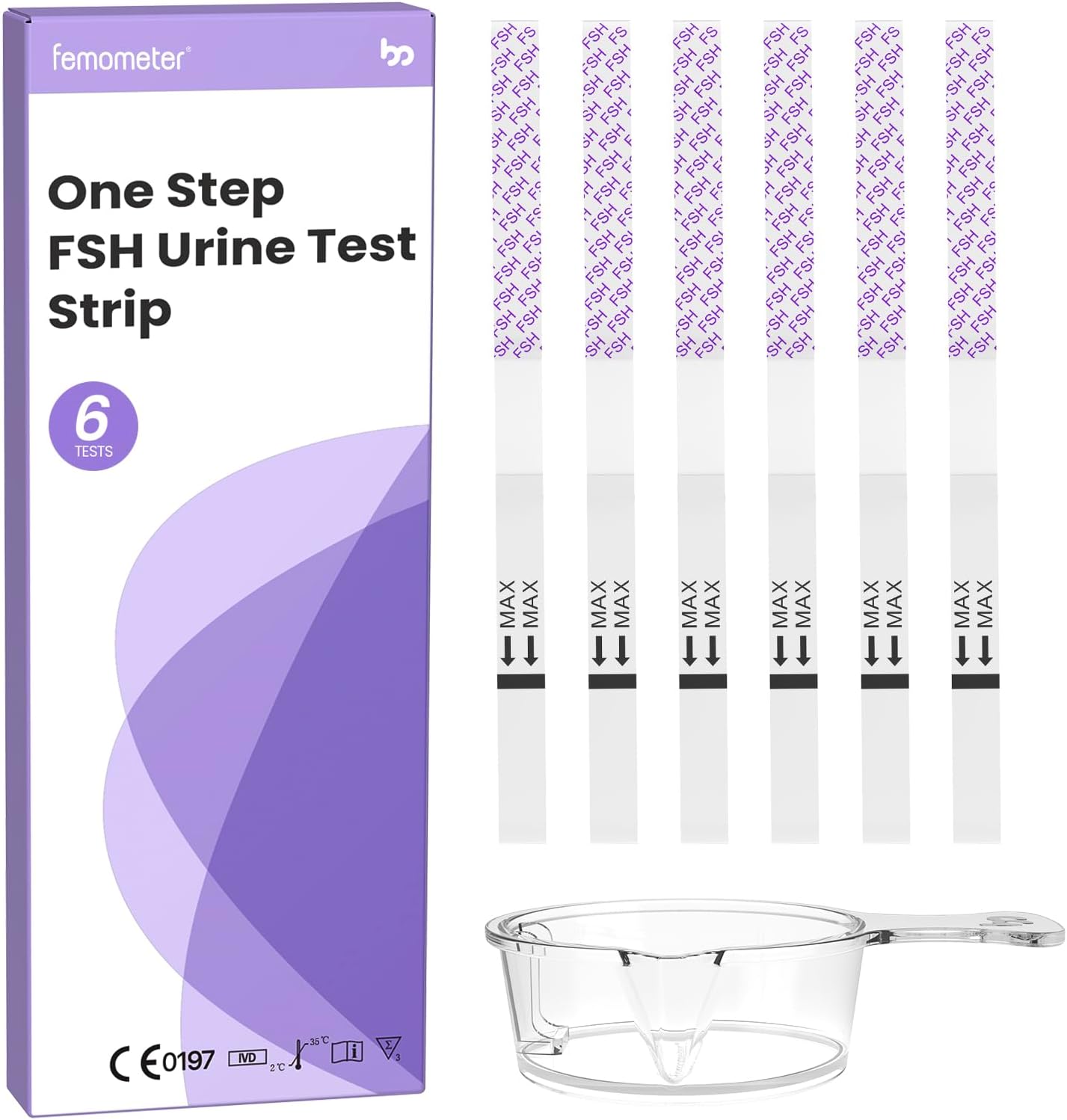Femometer FSH Menopause Test, Understand Your Ovarian Reserve Determine Your Fertility and Detect Menopause at Home, Include 6 FSH Test Strips & Urine Cup