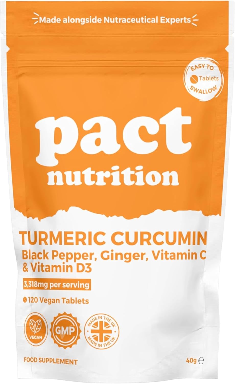 Turmeric Tablets 2000mg with Black Pepper & Ginger, Vitamin C and Vitamin D3 - High Strength 95% Curcumin Supplements, Vegan and Gluten Free, 120 Count, UK Made