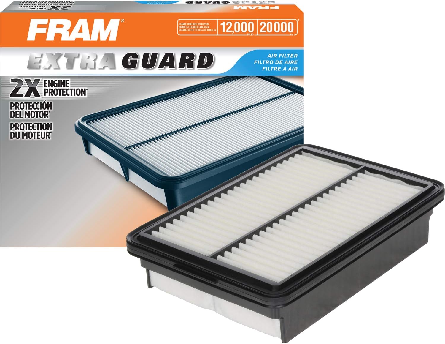FRAM Extra Guard Rectangular Panel Engine Air Filter Replacement, Easy Install w/Advanced Engine Protection and Optimal Performance, CA12057