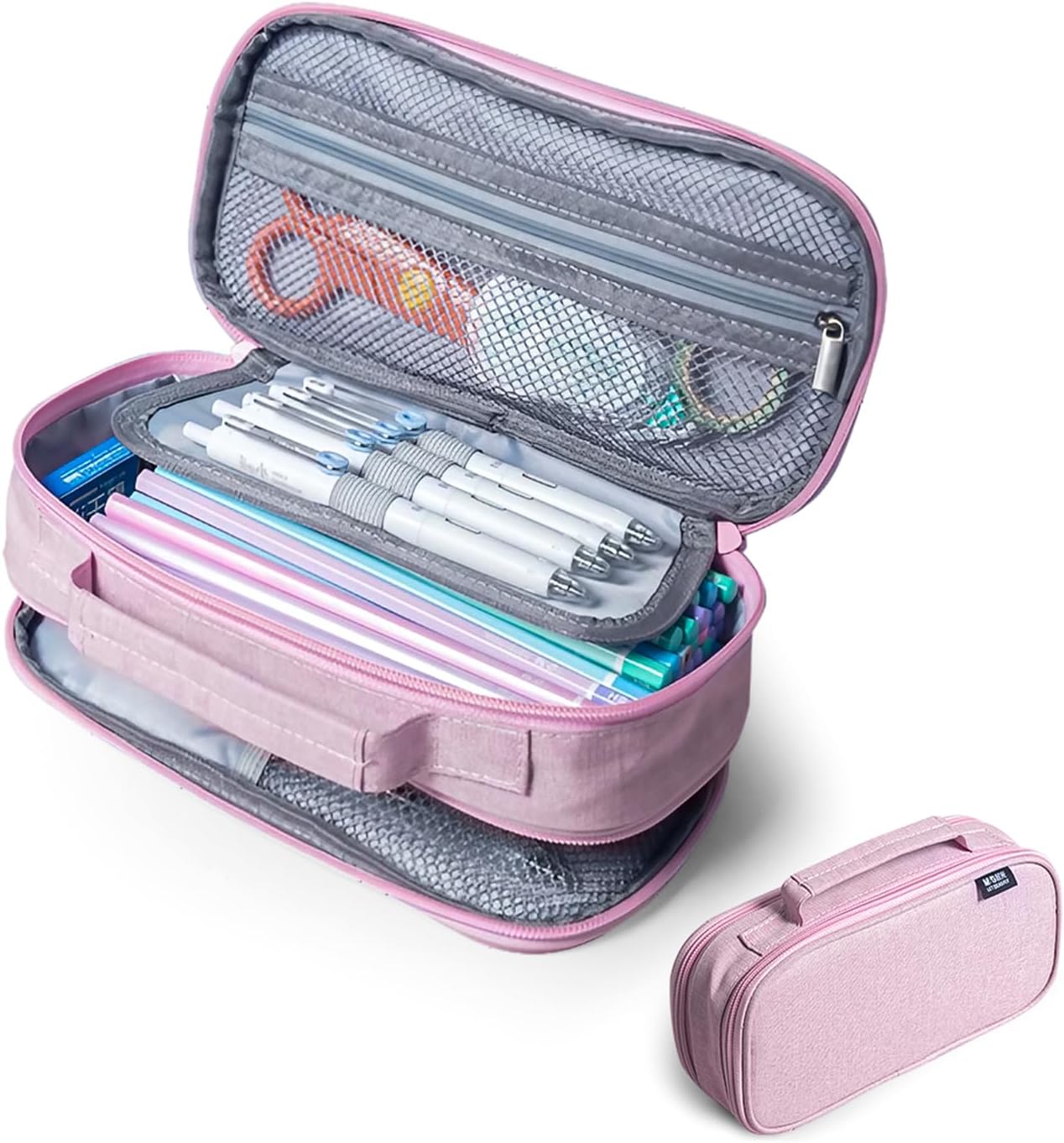 M&G Big Capacity Pencil Case, Large Capacity Pencil Pouch Multi-Slot Pencil Case Organizer, Portable Big Pencil Bags with Zipper for Makeup Brush Teen Boys Girls Office (Pink)
