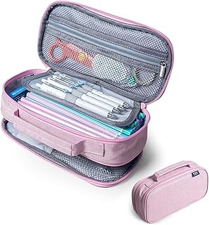 M&G Big Capacity Pencil Case, Large Capacity Pencil Pouch Multi-Slot Pencil Case Organizer, Portable Big Pencil Bags with Zipper for Makeup Brush Teen Boys Girls Office (Pink)
