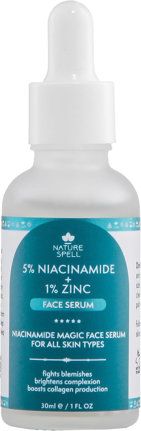 Nature Spell 5% Niacinamide & 1% Zinc Face Serum, Minimises Pores, Blemishes & Brightens Skin, Vegan, 30ml