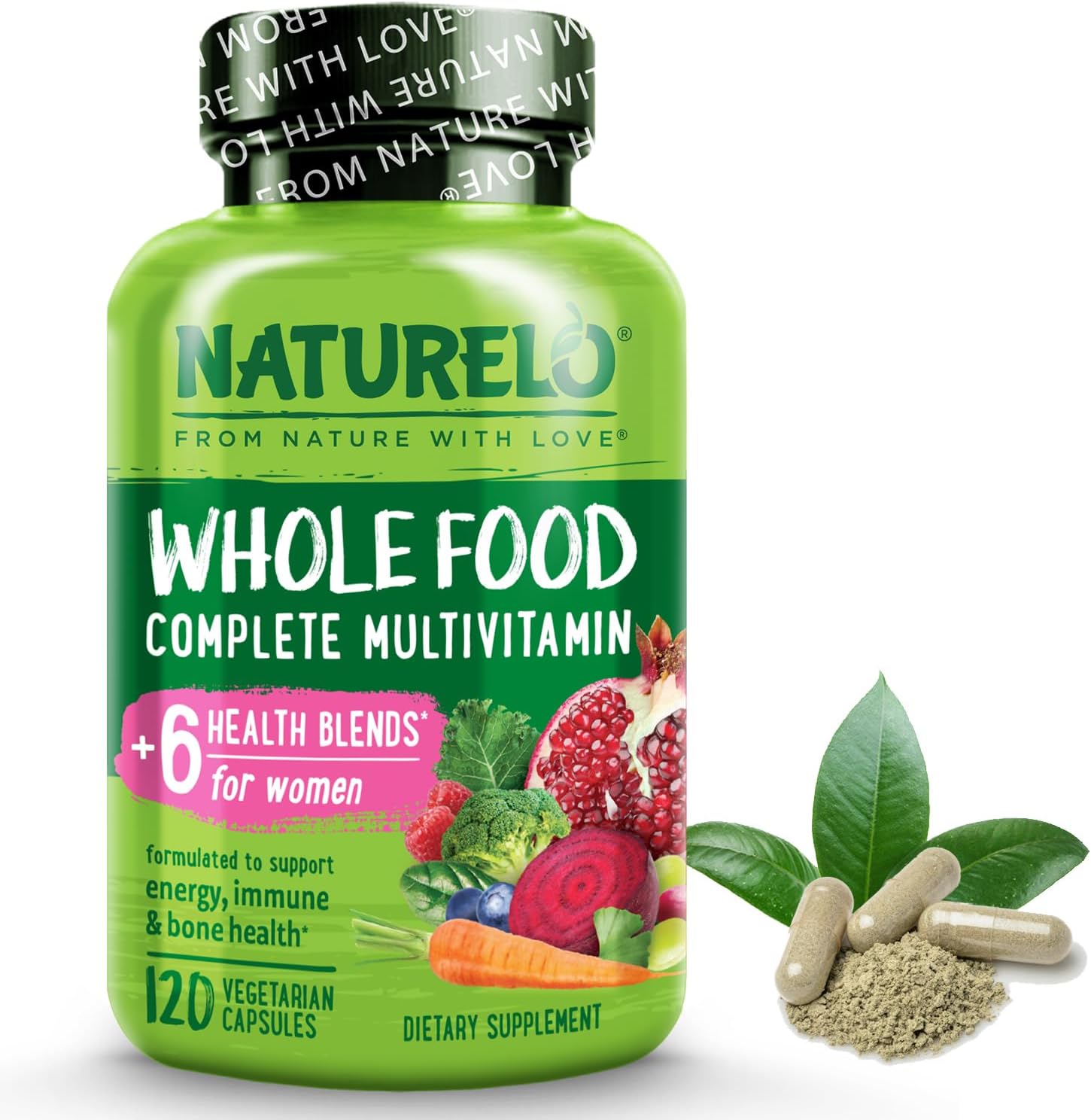 NATURELO Whole Food Multivitamin for Women - with Vitamins, Minerals, & Organic Extracts - Supplement for Energy and Heart Health - Vegan - Non GMO - 120 Capsules