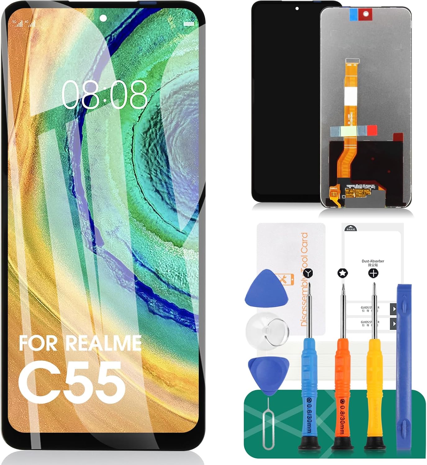 for Realme C55 Replacement Screen for Realme C55 LCD Digitizer Repair Kits for Realme RMX3710 Touch Screen Display Assembly Replacement Black