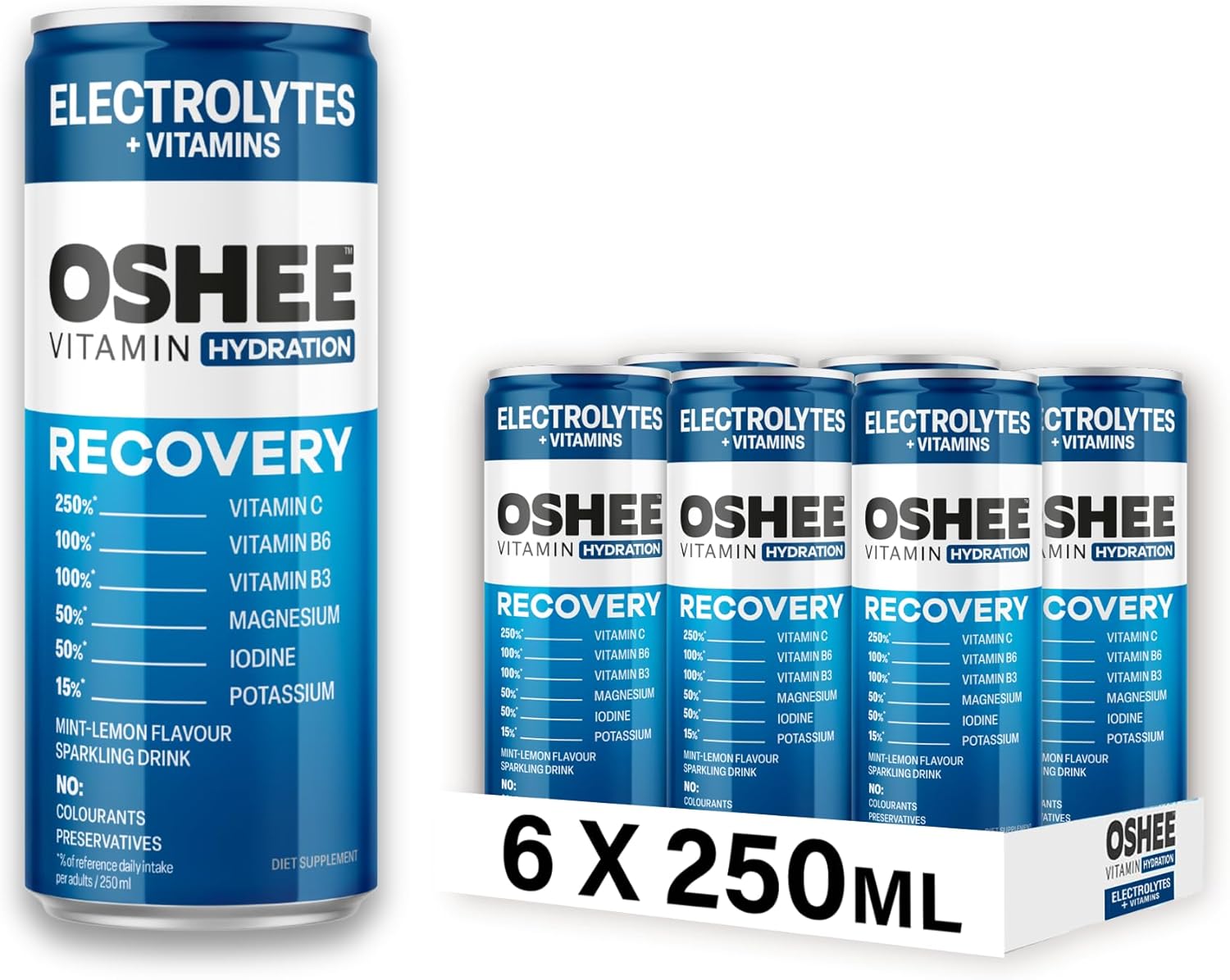 Oshee Vitamin Energy Formula Recovery Drink – 250ml (Pack of 6) – Hydrating Post-Workout Drink with Electrolytes, Vitamin B6 & B12, Low Sugar, Boosts Energy & Reduces Fatigue