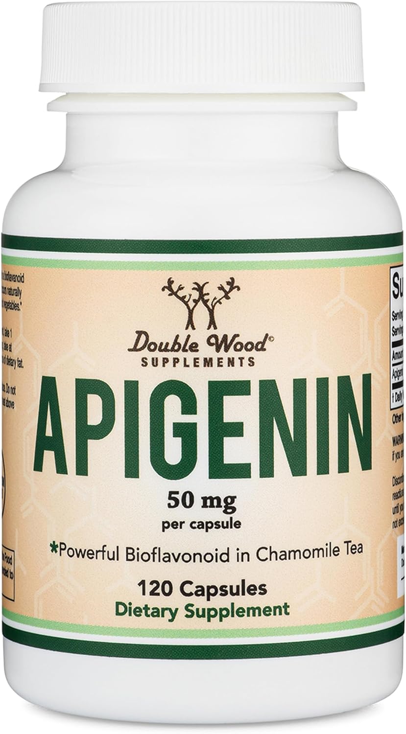 Apigenin 50mg, Chamomile Flavonoid, Daily Sleep + Relaxation, 120 Capsules | Daily Non-Habit-Forming Supplement for Calm + Restful Sleep, Hormonal Balance Support, 4-Month Supply, Third-Party Tested