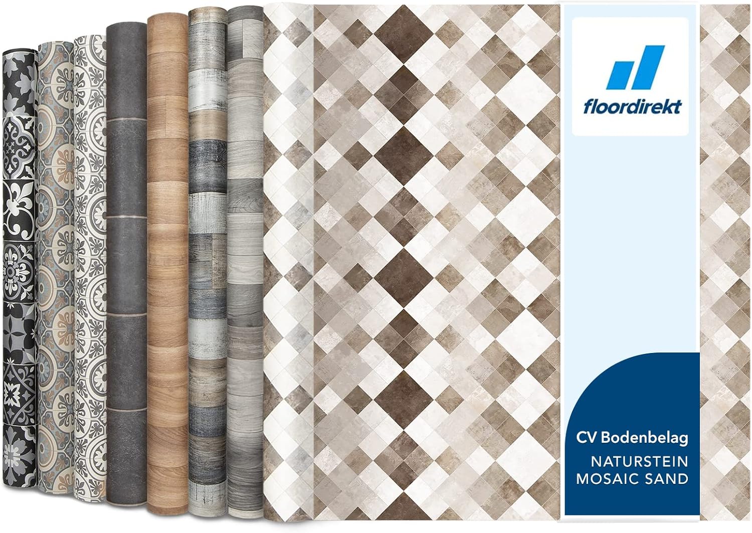 CV Cushioned Vinyl Flooring PVC Tile Effect, Structured Vinyl Flooring, Tile Optic Flooring for Kitchen, Bathroom, Home or Commercial (100 x 200 cm, Toscana Sand)