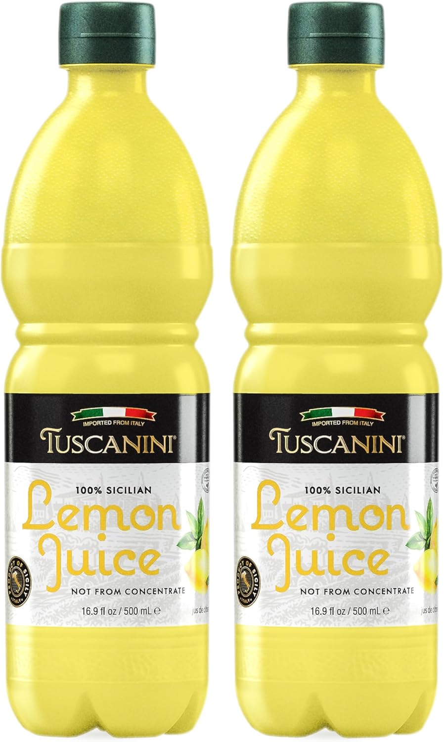 Tuscanini 100% Sicilian Lemon Juice, Not from Concentrate, 500ml (Pack of 2) No Water Added | Convenient Size - Fits Nicely in Refrigerator | Product of Italy | Certified Kosher (Including Passover)