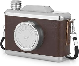 Foster & Rye Snapshot Flask - Hidden Flasks for Liquor - Camera Vintage Flask - Hip Flask Holds 11oz - Stainless Steel Set of 1