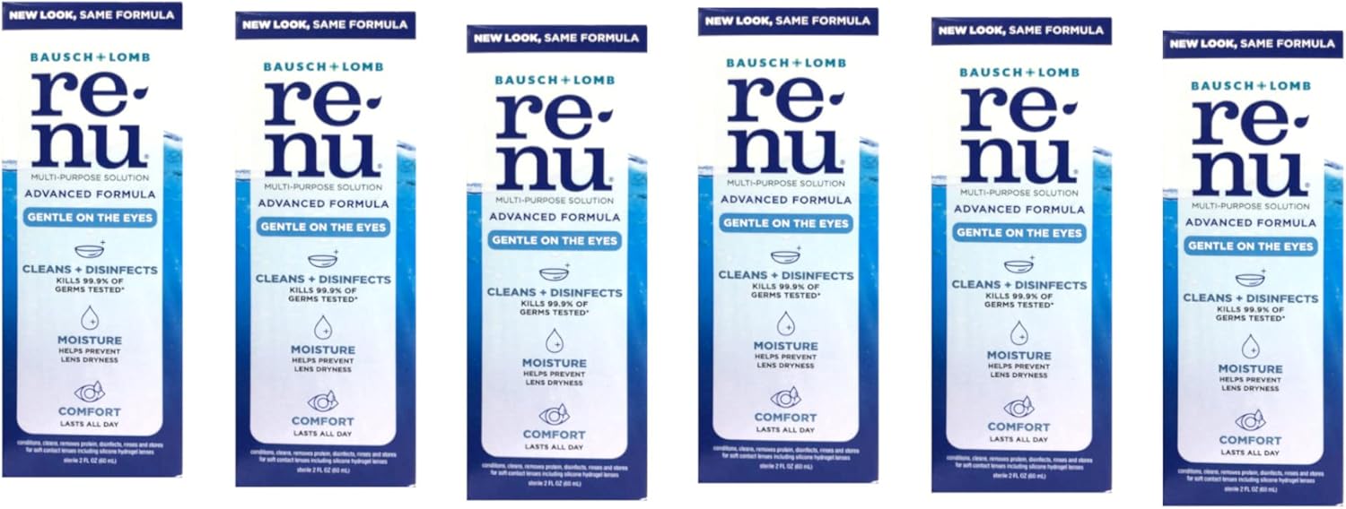 Renu Advanced Formula Multi-Purpose Solution, Triple Disinfectants, Travel Size, 2 fl oz (Pack of 6)