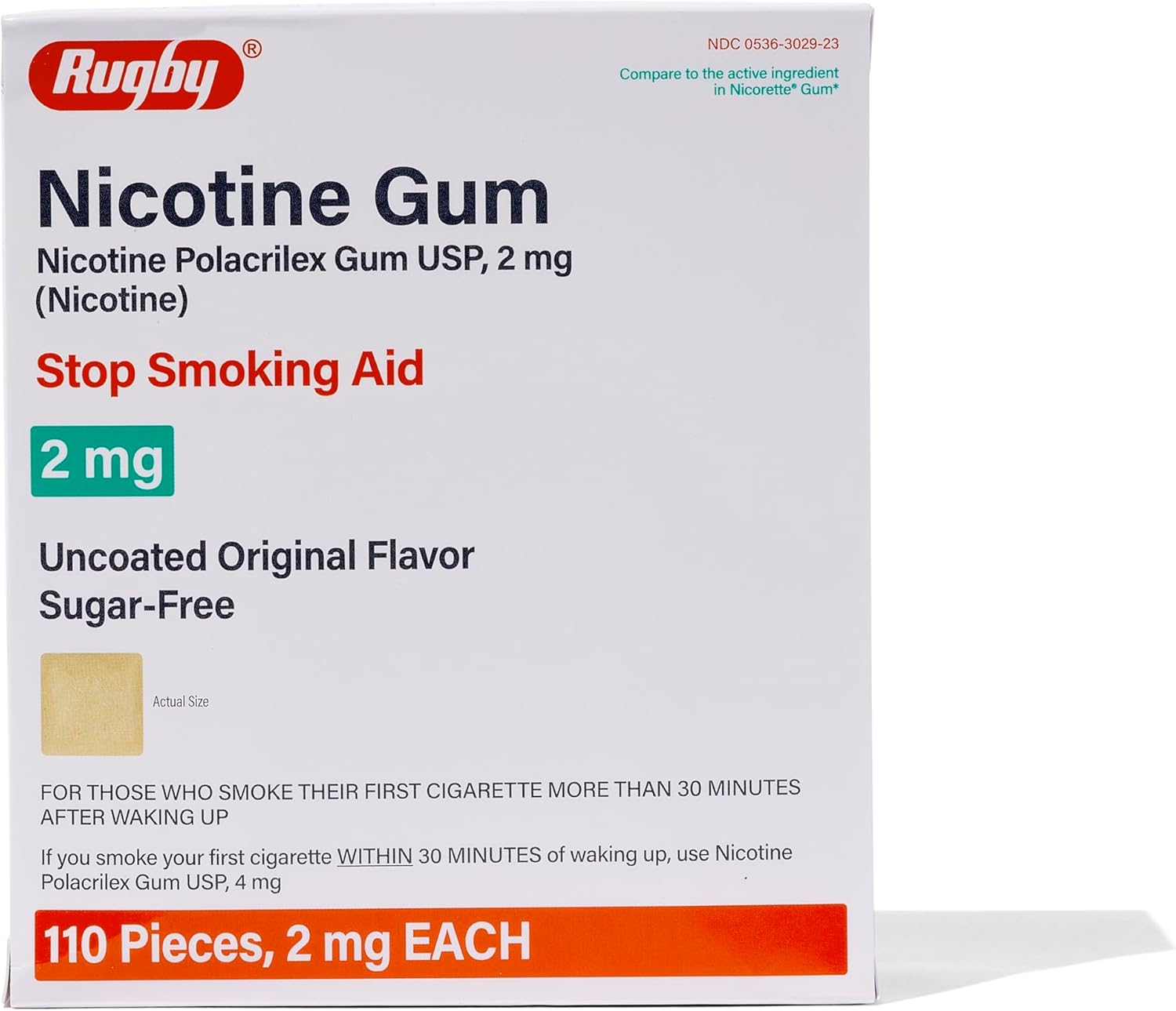 Rugby Nicotine Gum - Nicotine Polacrilex Gum USP, 2 Mg (Nicotine) - Stop Smoking Aid - Uncoated Original Flavor - Sugar-Free - 110 Pieces (1 Pack)