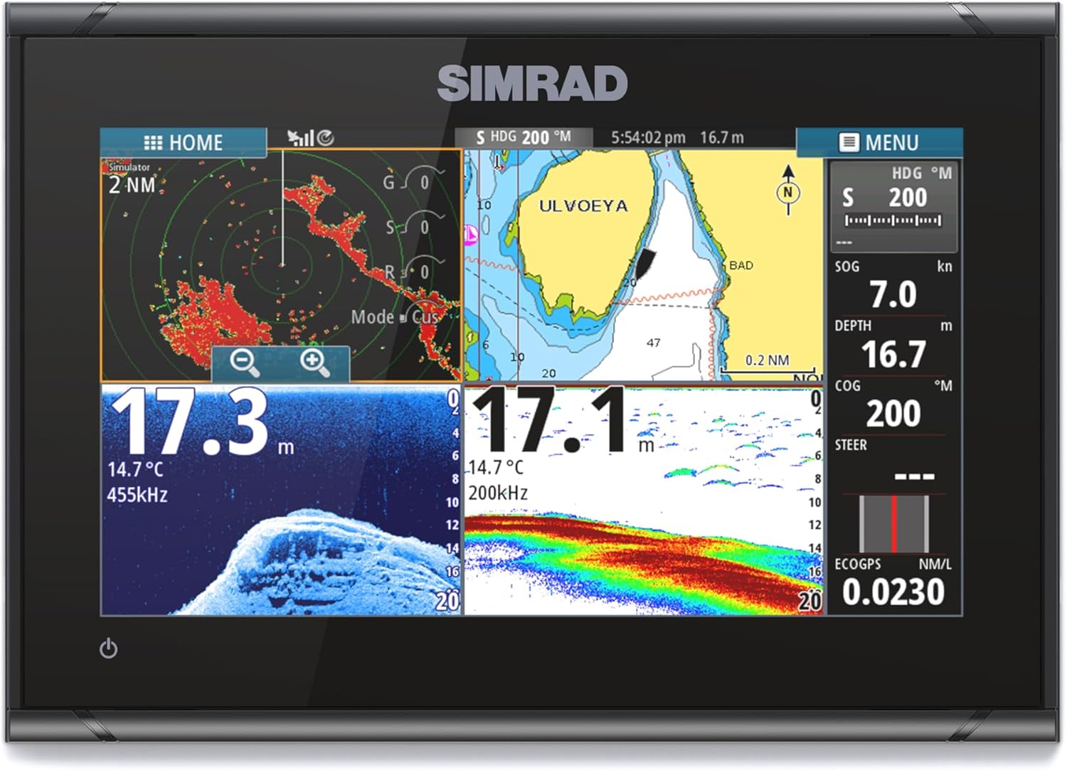 Simrad GO Chartplotter and Fish Finder, with Transducer and Radar Options, Preloaded C-MAP Discover Chart Card
