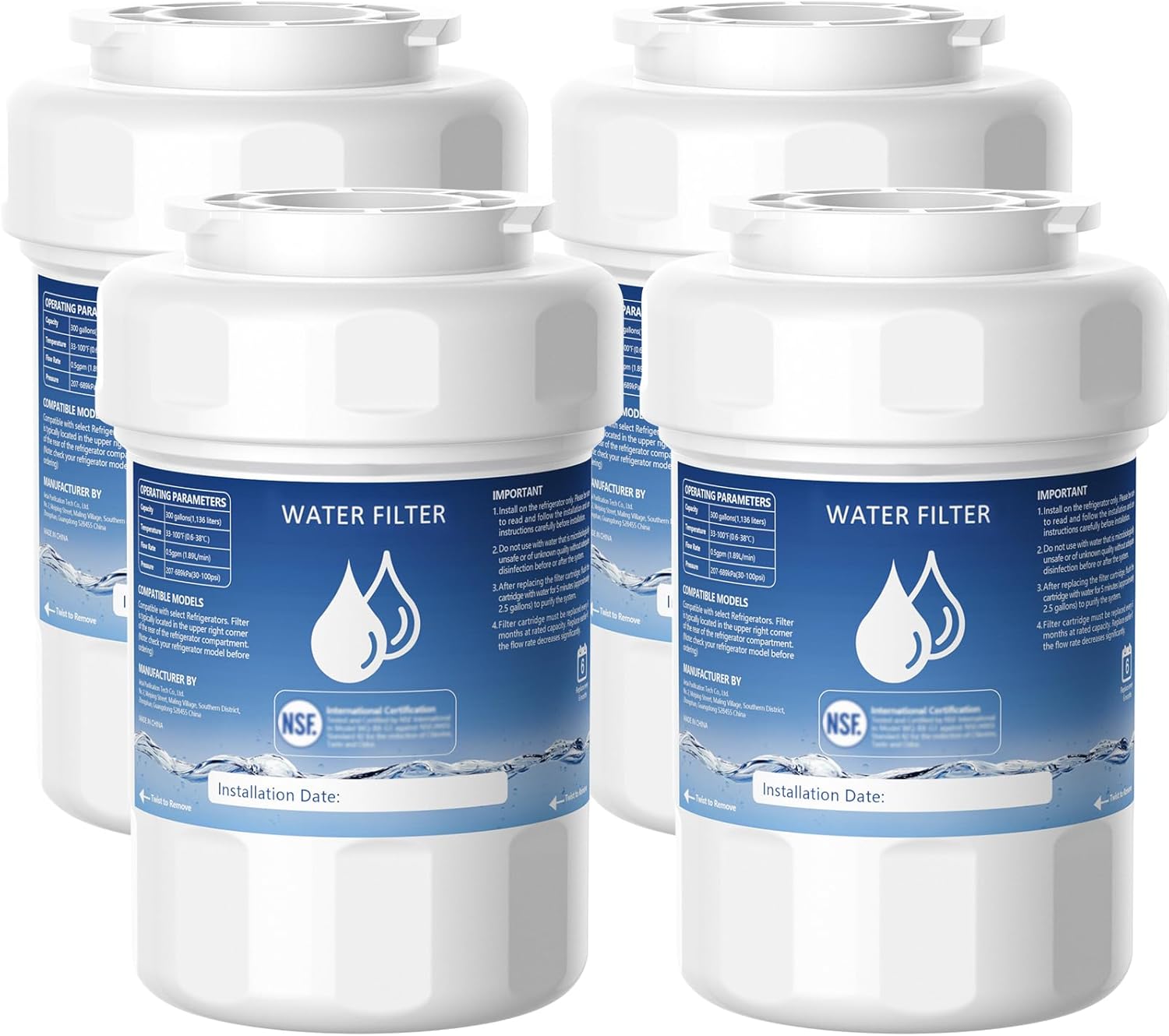 MWF Water Filter Compatible with GE® MWF®, SmartWater MWFP, MWFA, MWFINT, GWF, GWFA, HDX FMG-1, Kenmore® 9991, High Efficiency Filtration and Every 6 Months Value, NSF Certified, 4 Pack