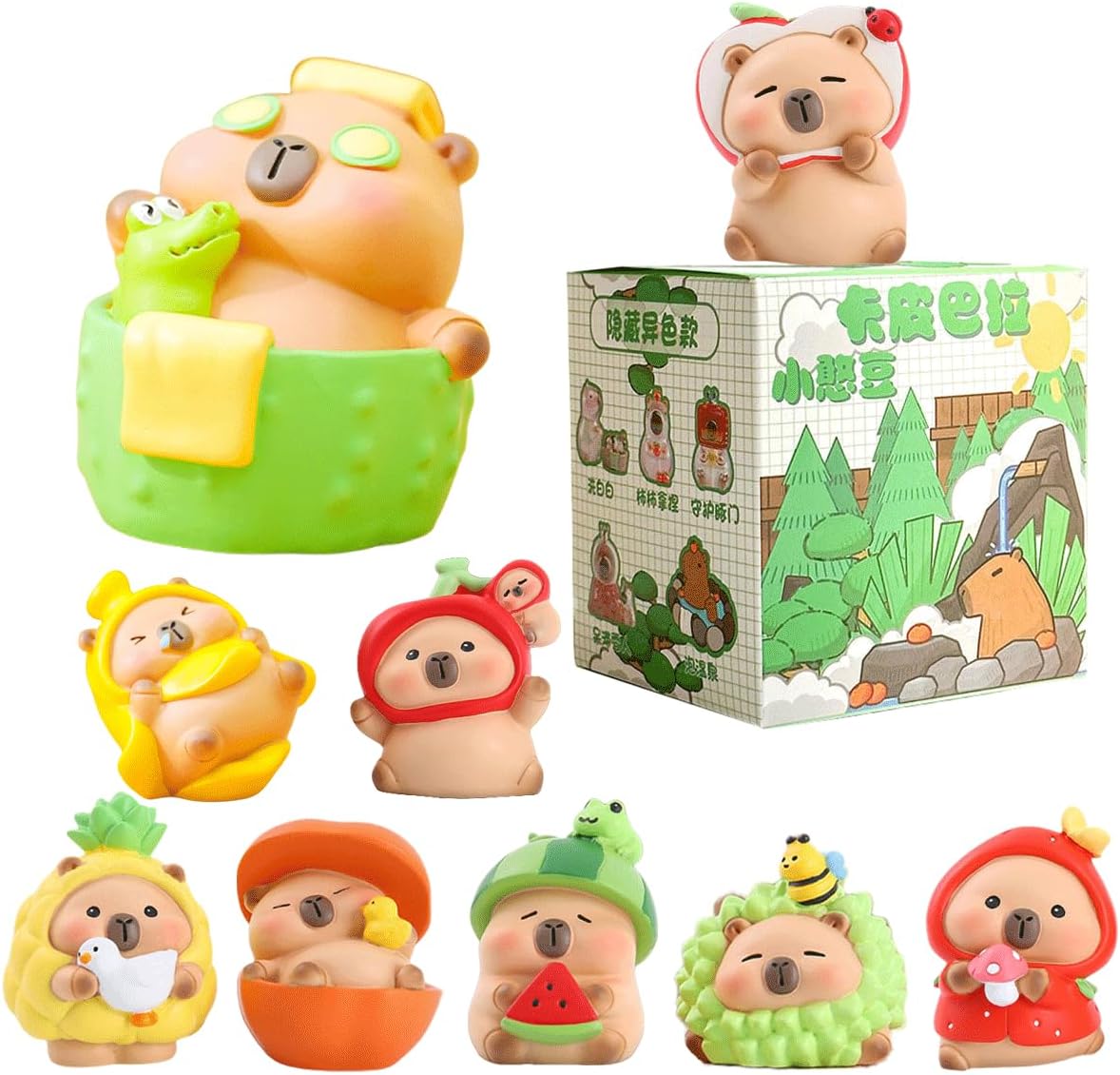 Capybara Blind Box Figures,Cute Capybara Mystery Bag Random Design Action Figures Collectible Home Decorations,Desk Accessories Holiday Birthday Gifts -Happy Fruit (Single Box)