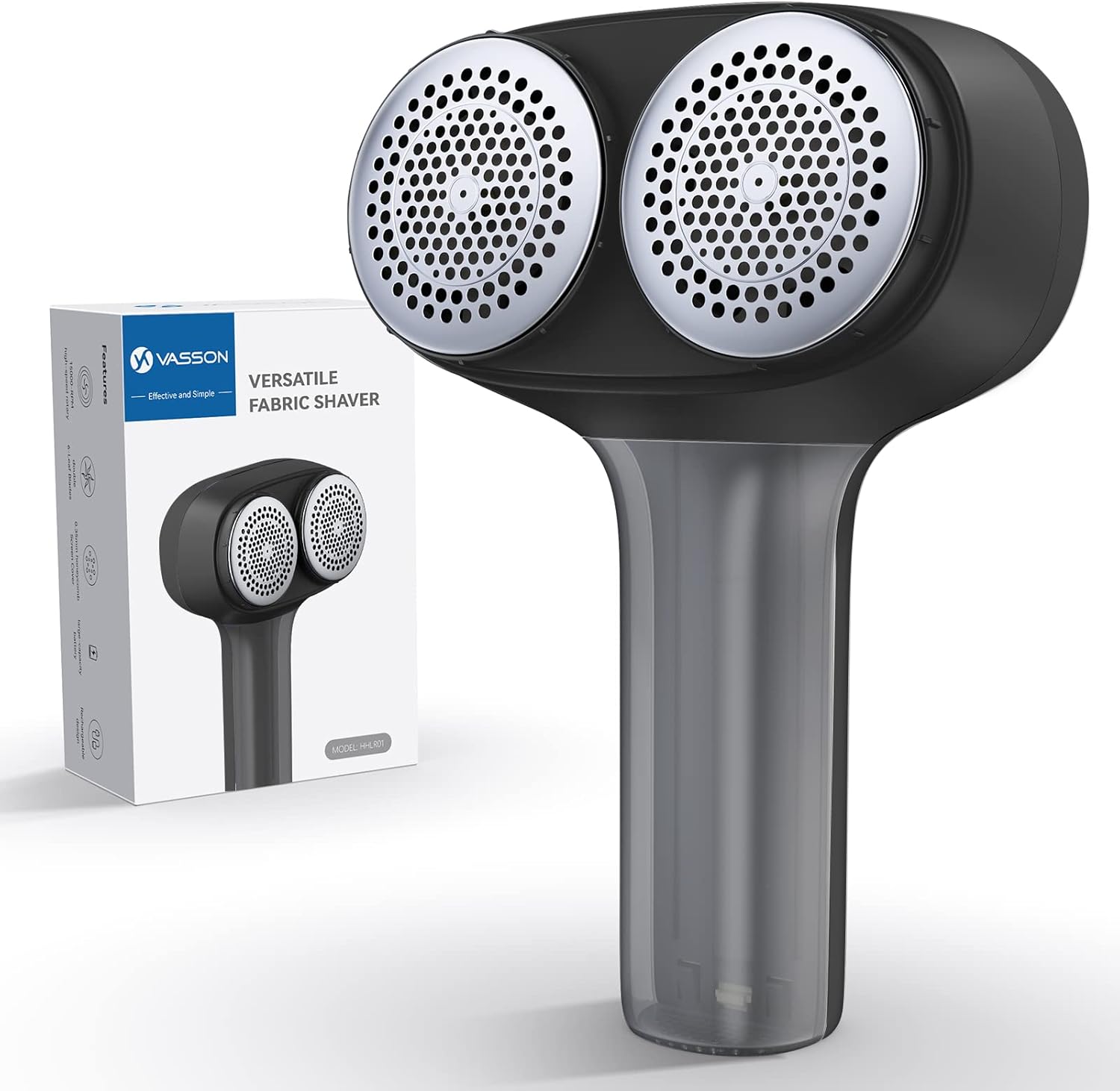 VASSON Fabric Shaver, Bobble Remover for Clothes, Debobbler Remover, Electric Lint Remover, Lint Shaver, Dual-Head Defuzzer for Clothes, Jumpers, Furniture (Black)