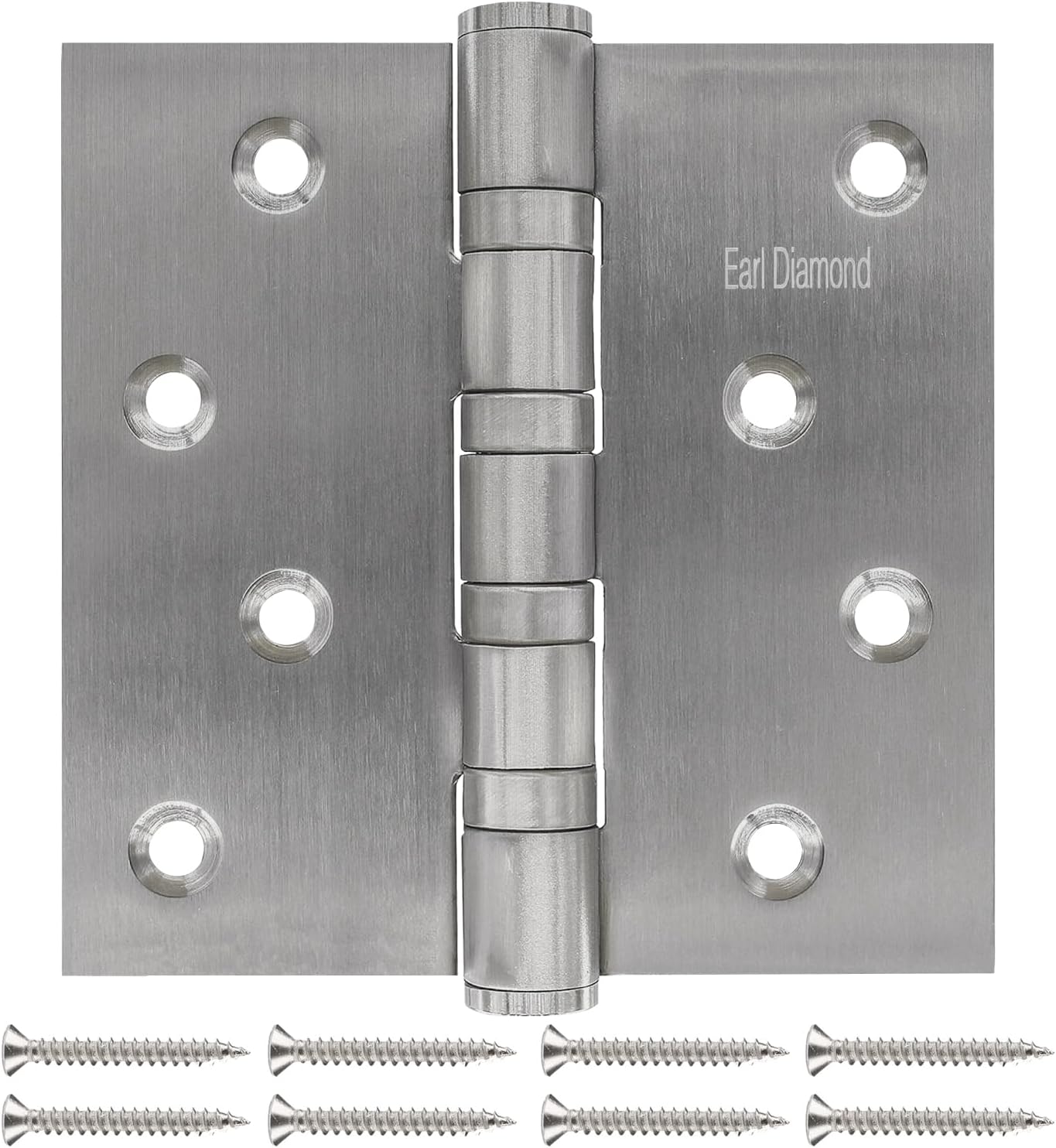 Earl Diamond 304 Stainless Steel 4" Door Hinges, Heavy Duty Ball Bearing Door Hinges with Square Corners for Exterior Interior Gate Swing Security Doors - Brushed Satin Nickel (Set of 2 Hinges)
