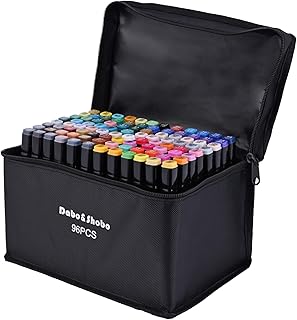 Dabo&Shobo 96 Color Alcohol Marker Pen, Bright Permanent Markers For Coloring, Markers For Adults Coloring Book, Wide Chisel And Fine Tip, Dual Tip Design Equipped with Black Suitcase