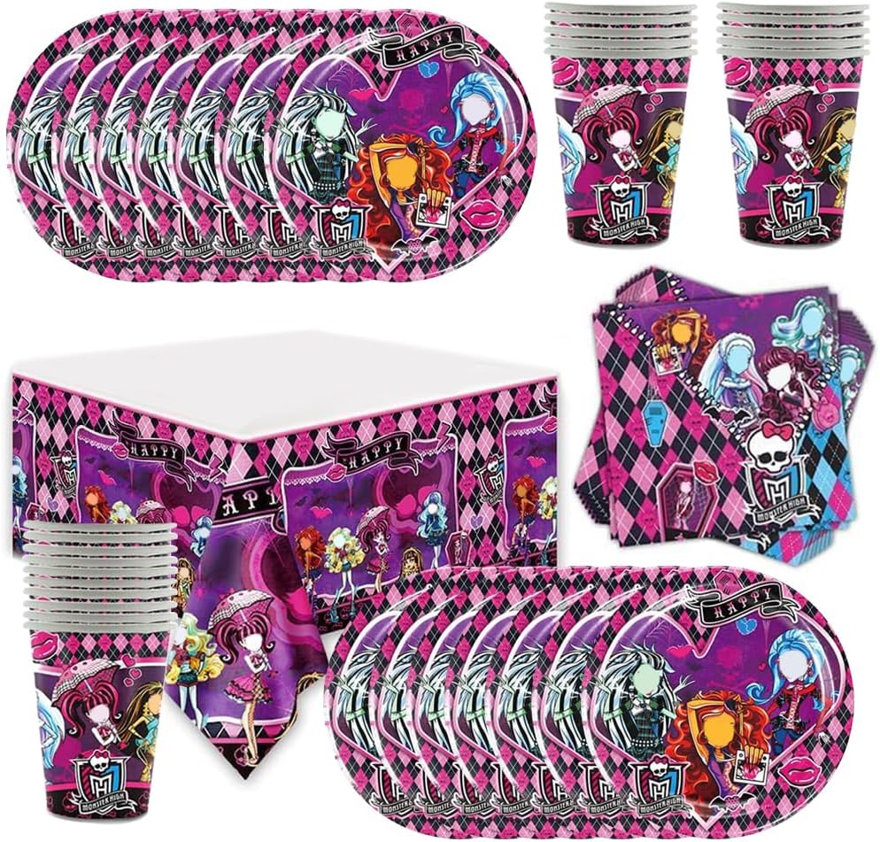 61PCS Toy Monster Tableware Set - Birthday Party Supplies for Kids, Includes Plates, Napkins, Cups & Table Cloth - 20 Guests