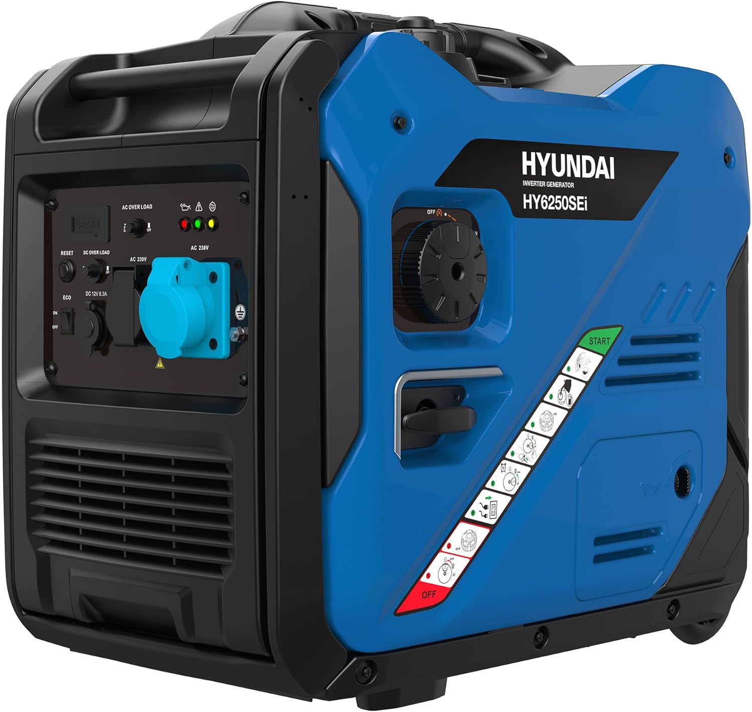 Hyundai 5.5kW / 5500W Petrol Inverter Generator, 5.0kW Continuous Output, Electric Key Start, Pure Sine Wave 230V Power, ECO Mode, Wheel Kit