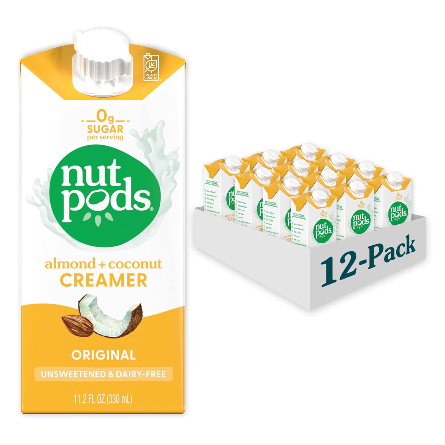 nutpods Dairy-Free Creamer Unsweetened, 11.2 FL OZ (Original, 12-pack) - Whole30 / Paleo / Keto / Vegan / Sugar Free, White