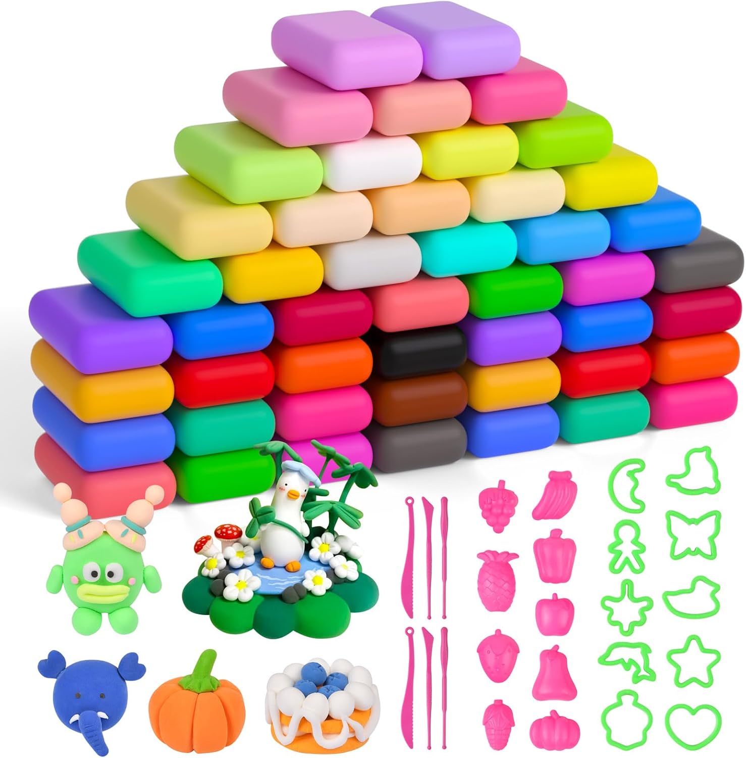 AUAUY Air Dry Clay, 48Pcs Ultra Light Modeling Clay with 6 Sculpting Tools & 19 Mould, DIY Creative Magic Clay, No-Toxic Modeling Clay & Dough, Children Educational Toys, Best Gifts for Kids