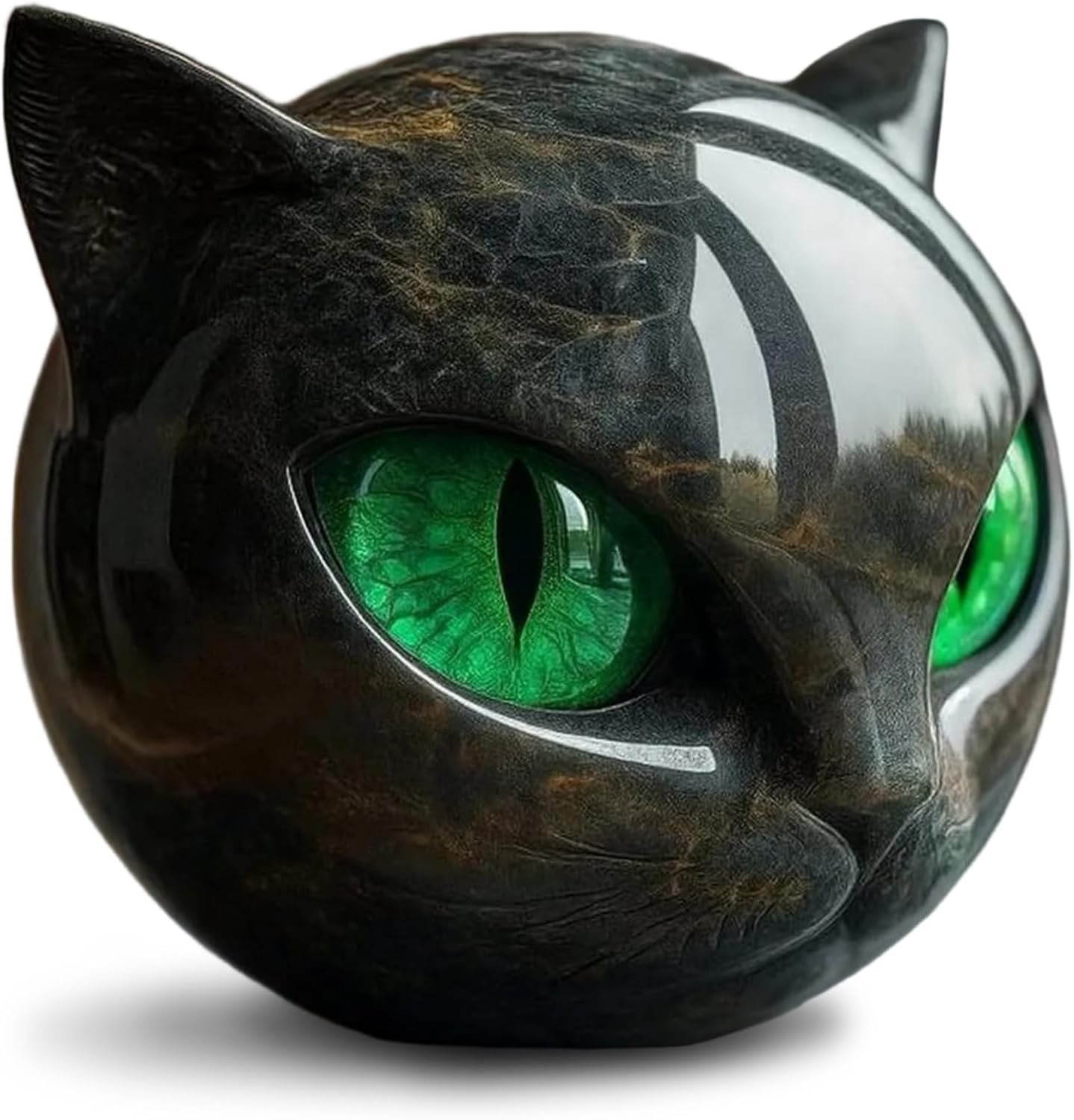 Luxury Black Cat Stone Sculpture Lucky Gemstone Ceramic Cats Figurines with Green Eyes Refined Present for Home Office Halloween Decor