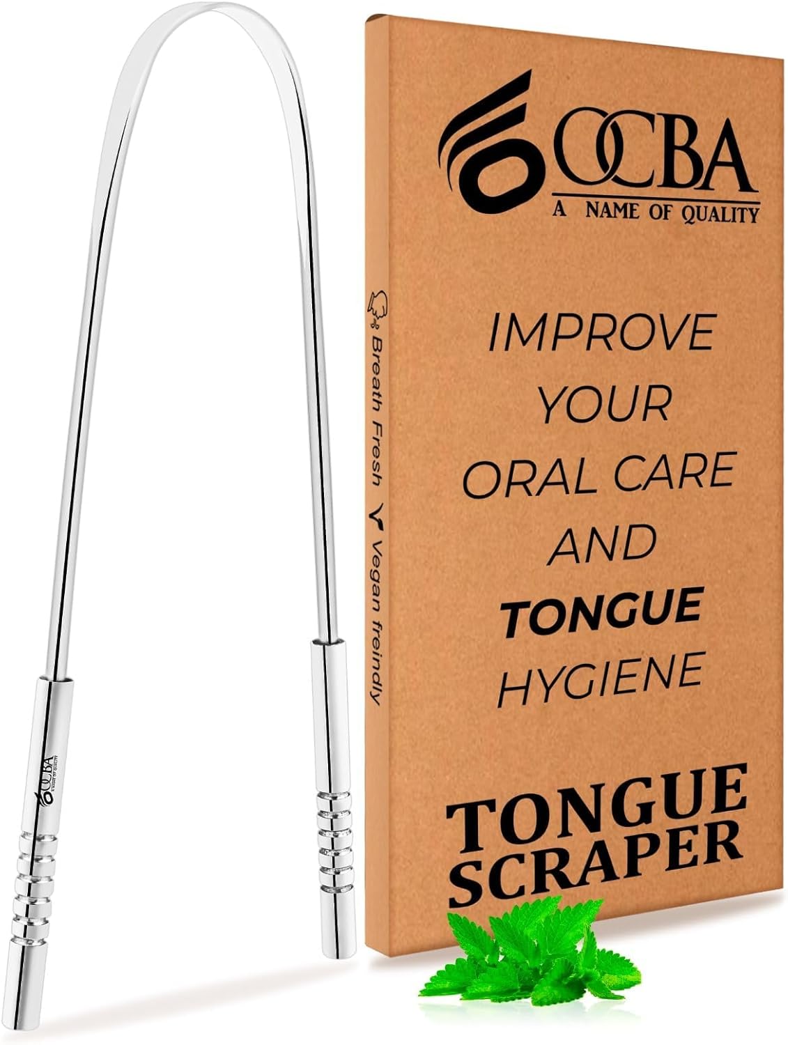OCBA Tongue Scraper for Oral Health Natural Silver Tongue Cleaner Rustproof Use After Toothbrush for Fresh Breath Stainless Steel (1 Pack) (1 Pack)