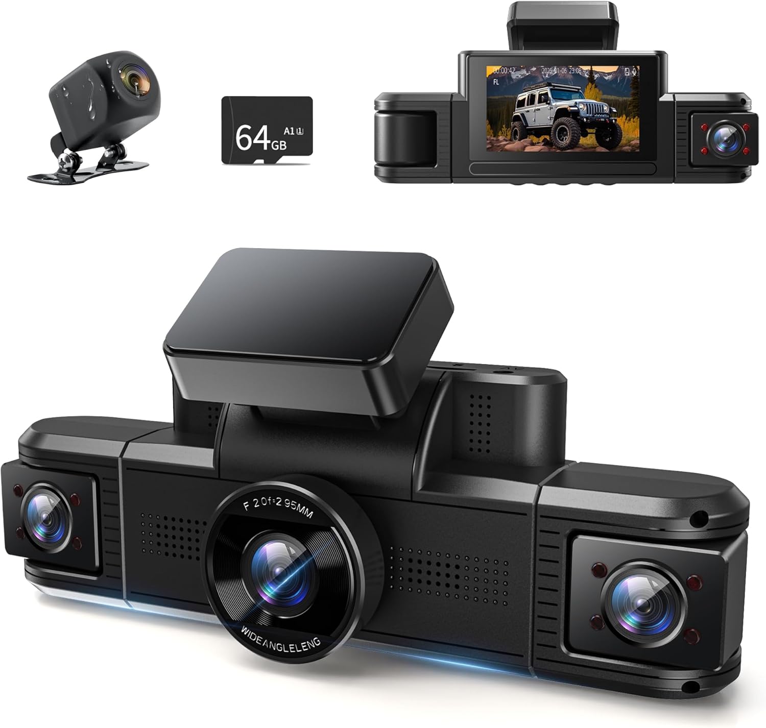 Veralady Dash Cam Front and Rear Wireless, 2K Dashcam for Car 4 Channel Built-in 5G Wi-Fi Night Vision with IR Lights, Car On-Dash Mounted Cameras with 3" IPS Screen Loop Recording Parking Monitor