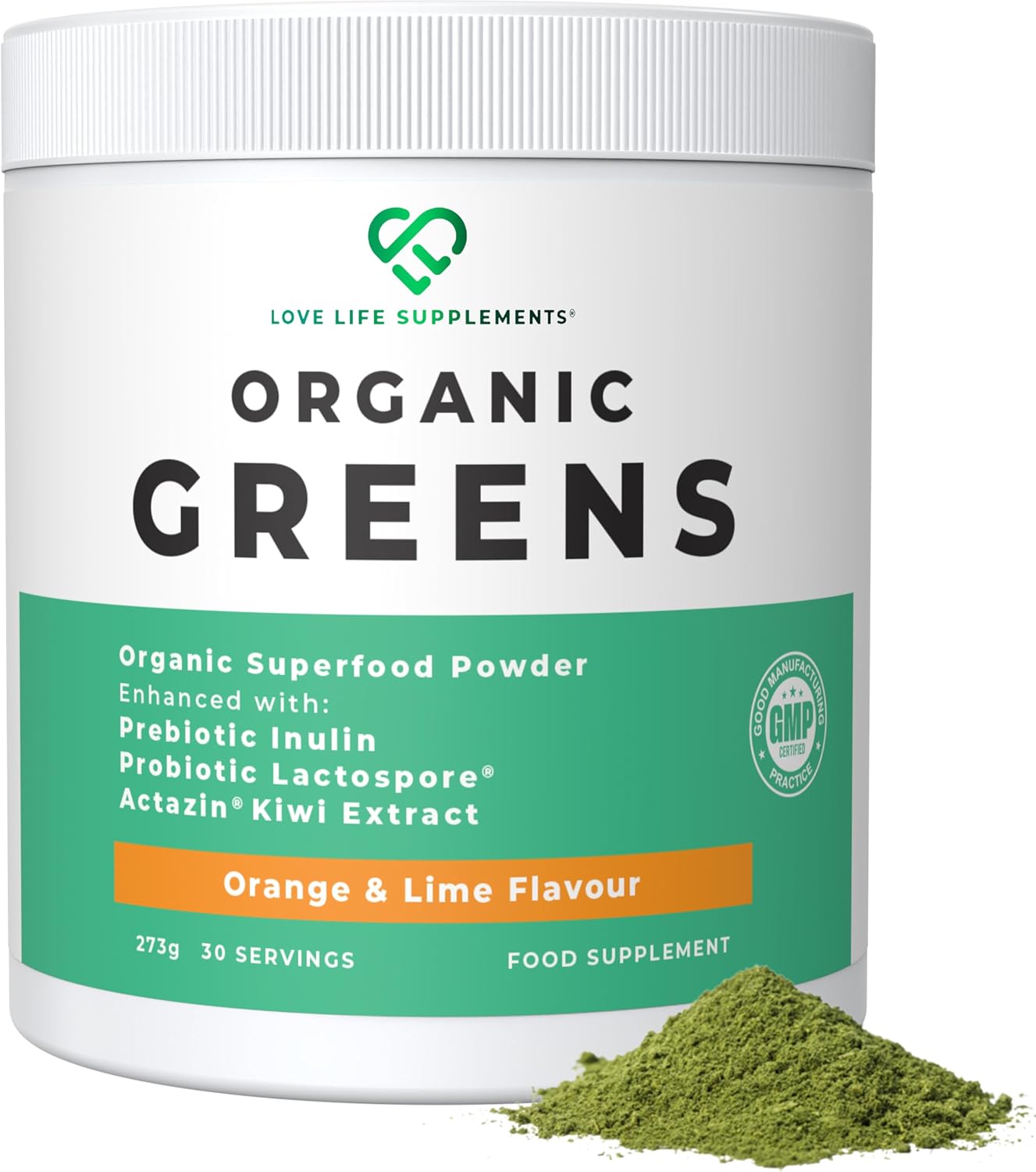 Organic Greens Superfood Powder, Orange & Lime, Prebiotics, 30 Servings