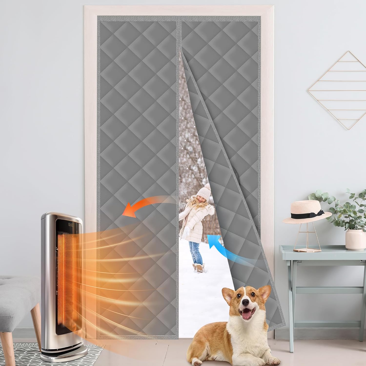 Cotton Thermal Door Draft Stopper Cover Made of Oxford and Cotton Fill Fit 36x82inch Door Screen Door Itself Size 38x84inch Thermal Curtains for Winter, Thermal Insulated Door Curtain for Doors