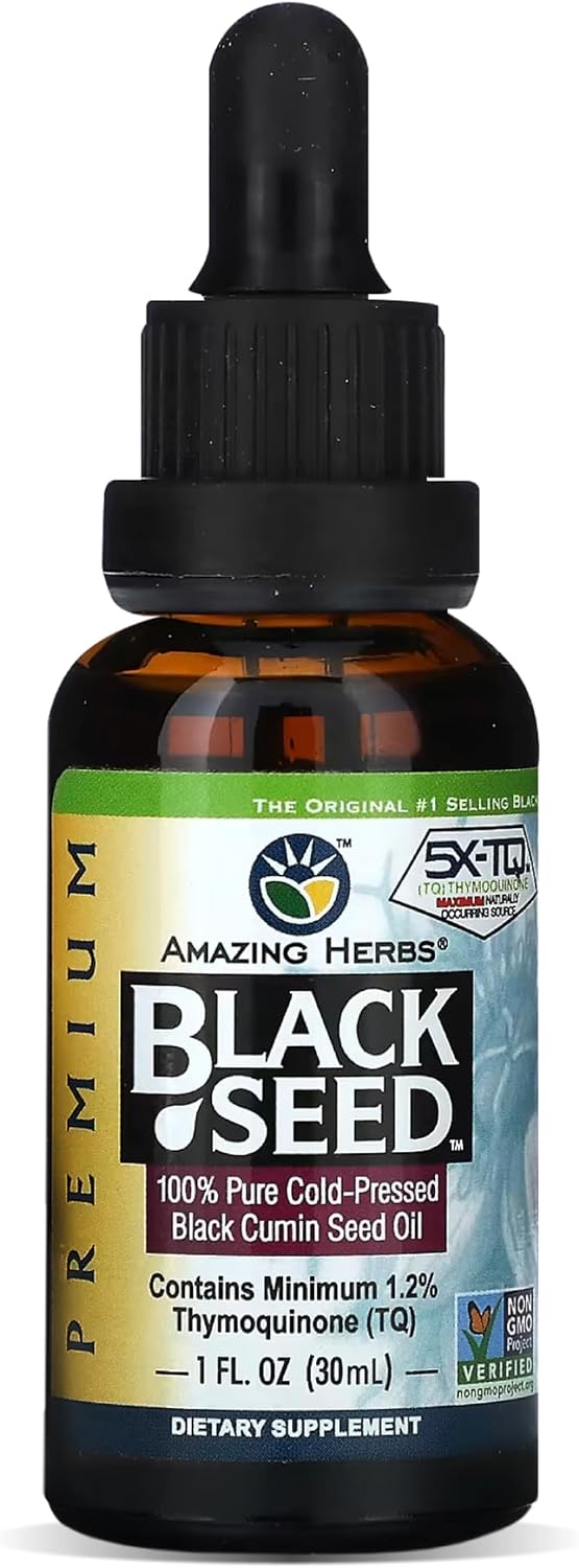 Amazing Herbs Premium Black Seed Oil Liquid - 1 Fl Oz Glass Bottle