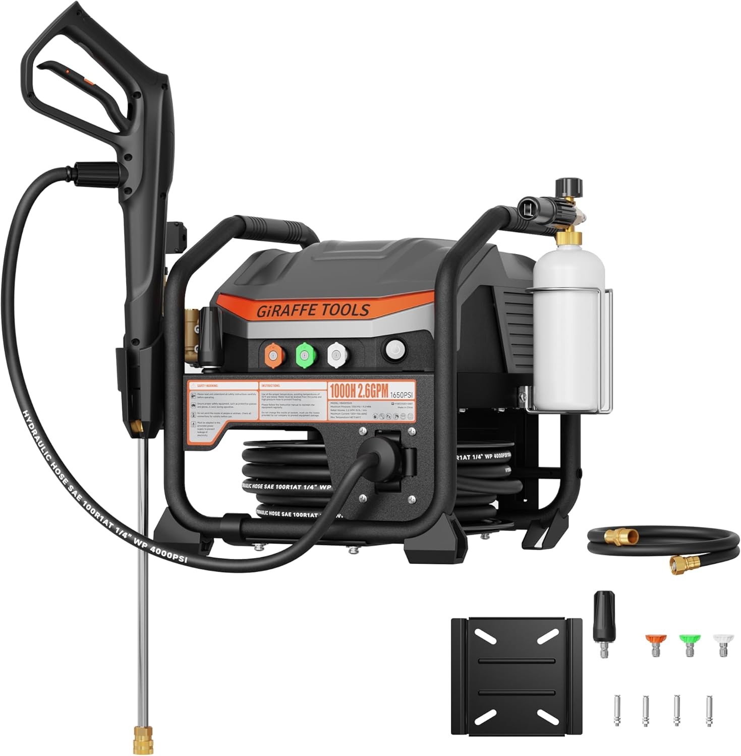 Giraffe Tools Commercial Electric Ultraflow Pressure Washer - Featuring 1000H All-Copper Pump, Dual Wall/Floor Mount, Brushless Motor, 60dB Low Noise, High Efficiency Cleaning Machine
