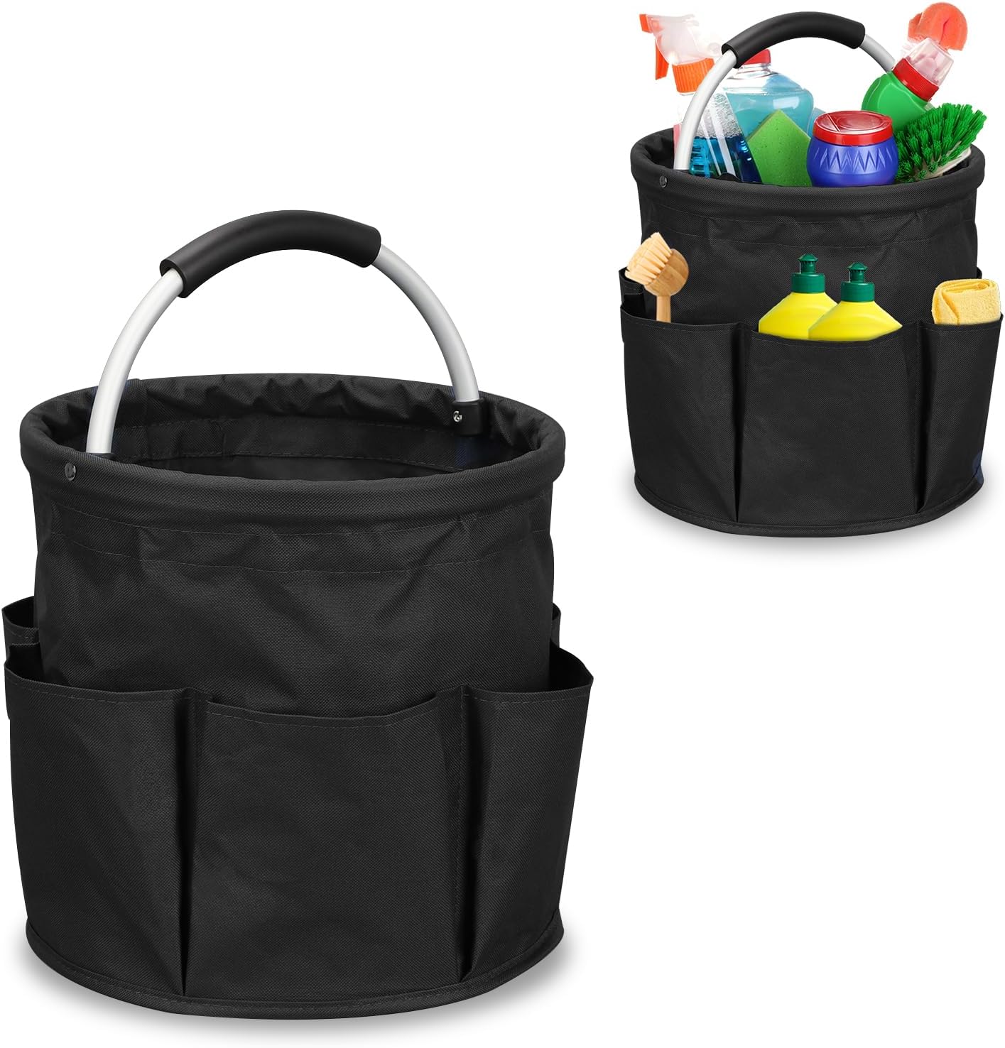 Tefola Cleaning Caddy Organiser, Cleaning Bucket Organiser with Handle, Foldable Cleaning Bag, Portable Multi Pocket Large Capacity Cleaning Caddy Bag for Home Car Garden Camping Washing (Black)