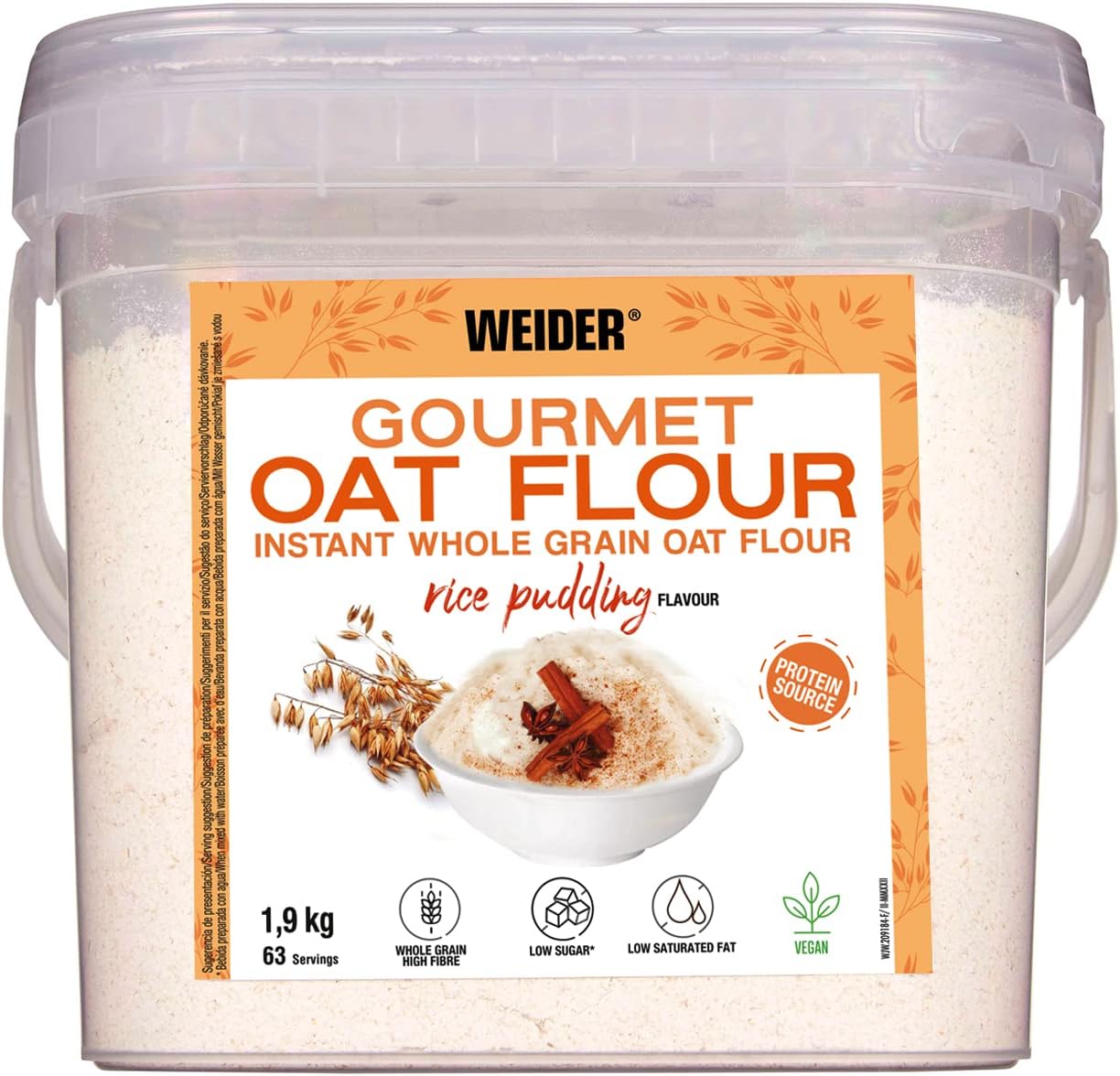 Weider Gourmet Oat Flour (1.9 kg) Rice Pudding Flavour. Whole Grain, Source of Protein and Fiber, Low Sugar and Low Saturated Fat. Ideal for Breakfast and for Cooking