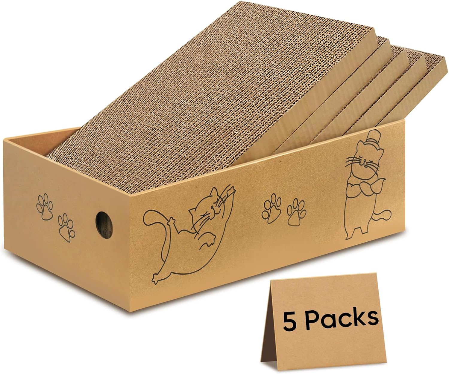 Cat Scratcher, 5 Packs in 1 Cardboard Box Cat Scratching Pad for Indoor Cats and Kitten, Cat Scratch Pad to Protect Furniture, Large Size